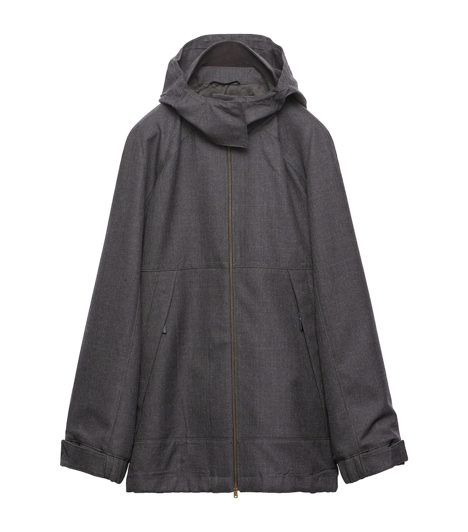 Prada Womens Wool Hopsack Hooded Jacket Grey