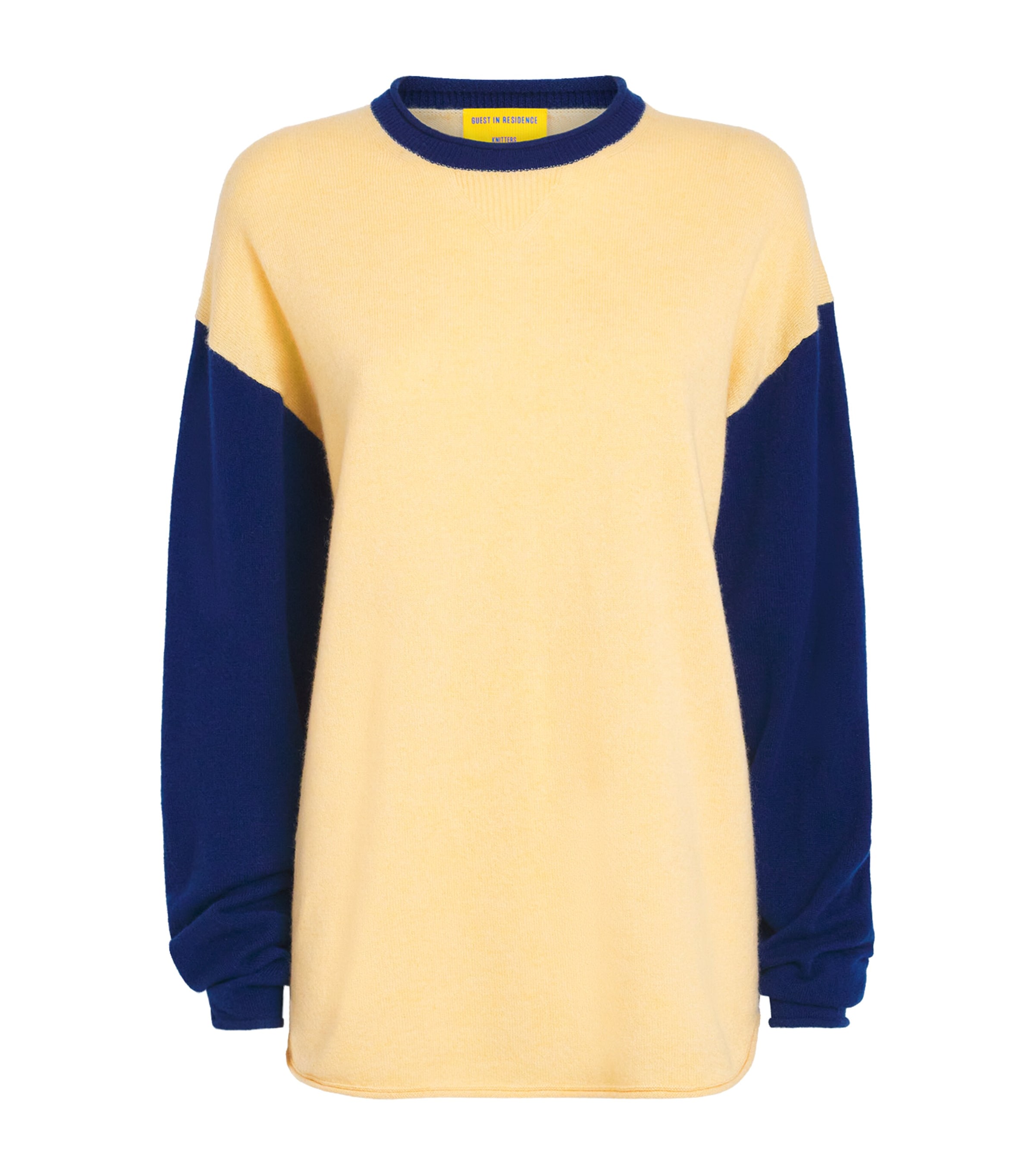 Guest In Residence Womens Cashmere Baseball Crew-Neck T-Shirt Butter/navy