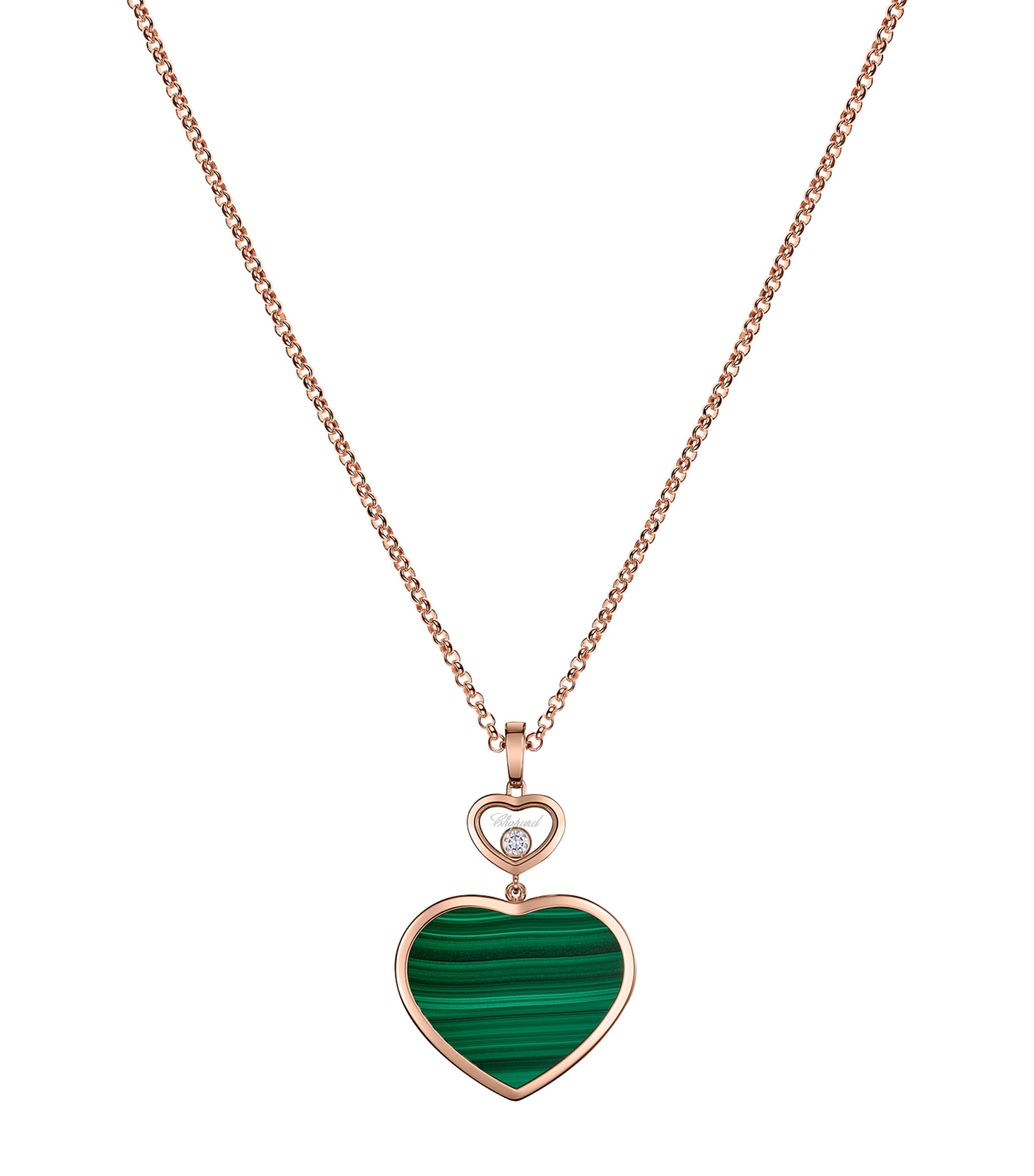 Chopard Rose Gold, Diamond and Malachite Happy Hearts Pendant Necklace Rose Gold