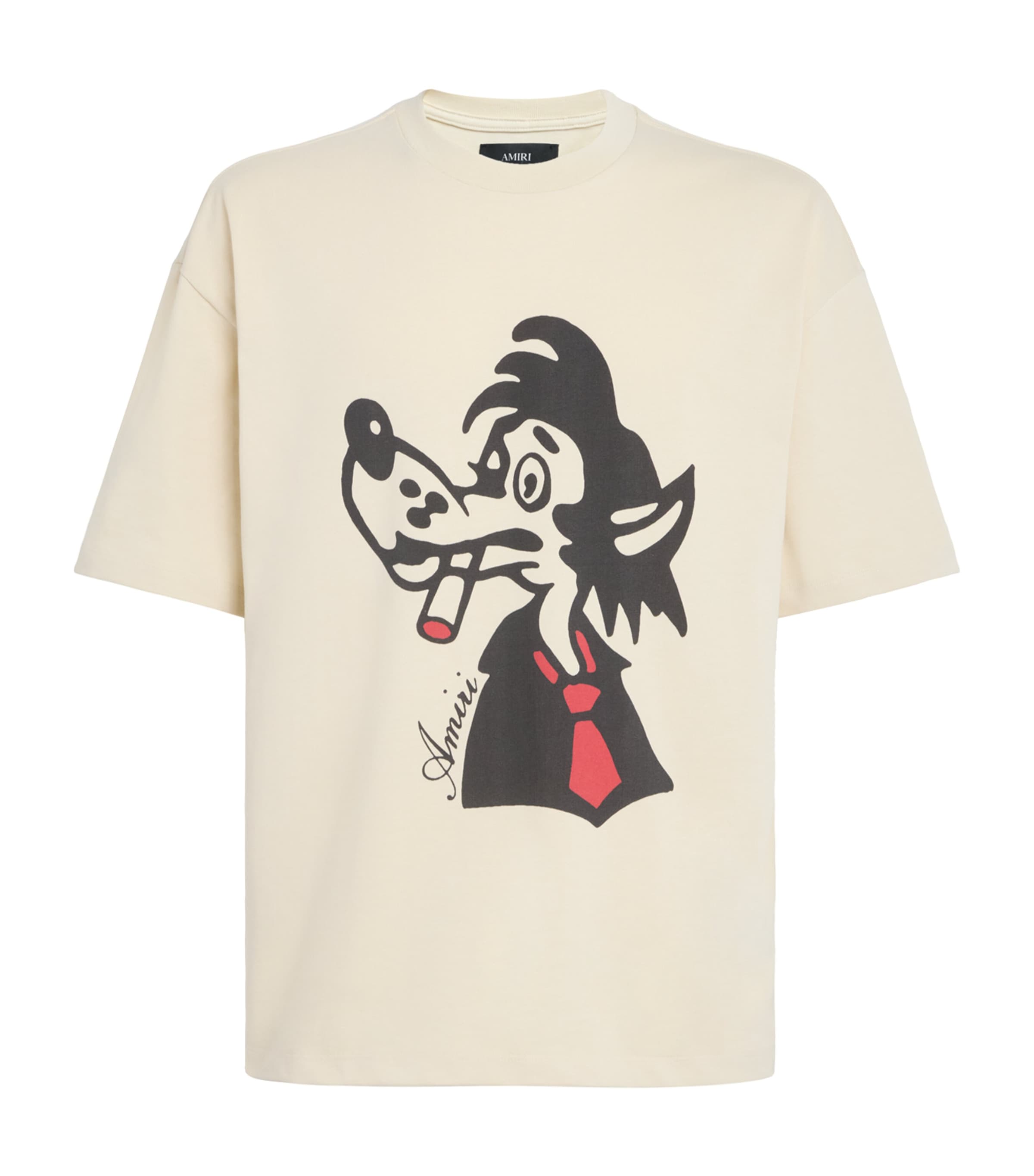 AMIRI Mens Cotton Smoking Wolf T-Shirt Alabaster