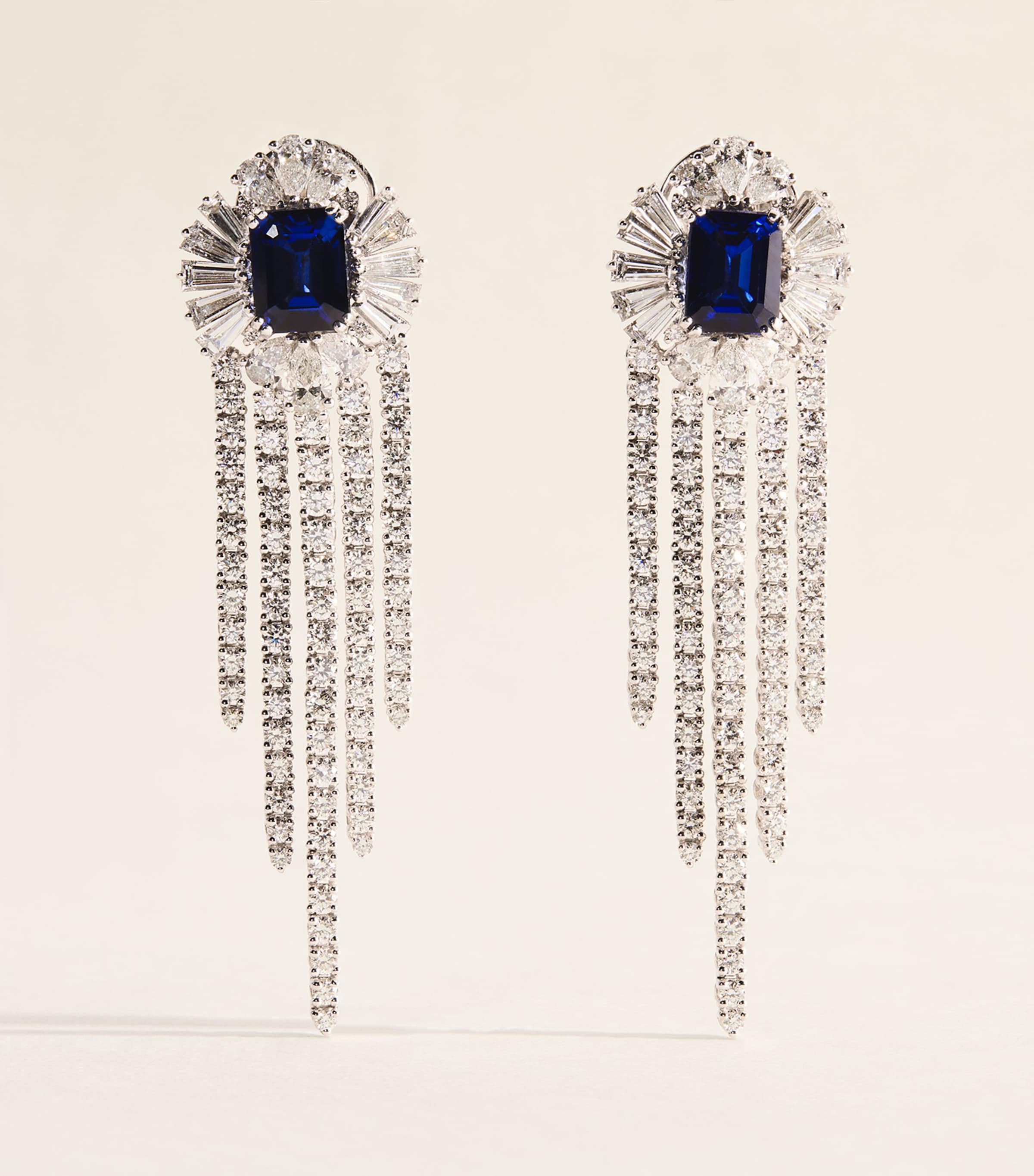 Yeprem White Gold, Diamond and Sapphire Reign Supreme Drop Earrings White Gold