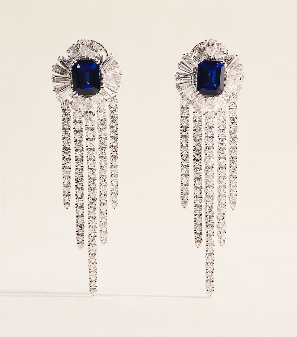 Yeprem White Gold, Diamond and Sapphire Reign Supreme Drop Earrings White Gold