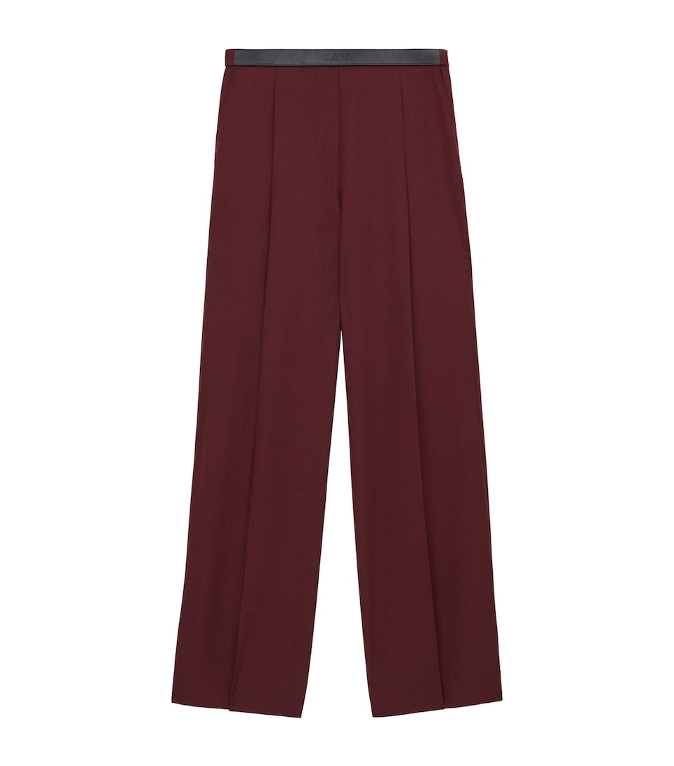 Wool Leather-Waistband Tailored Trousers