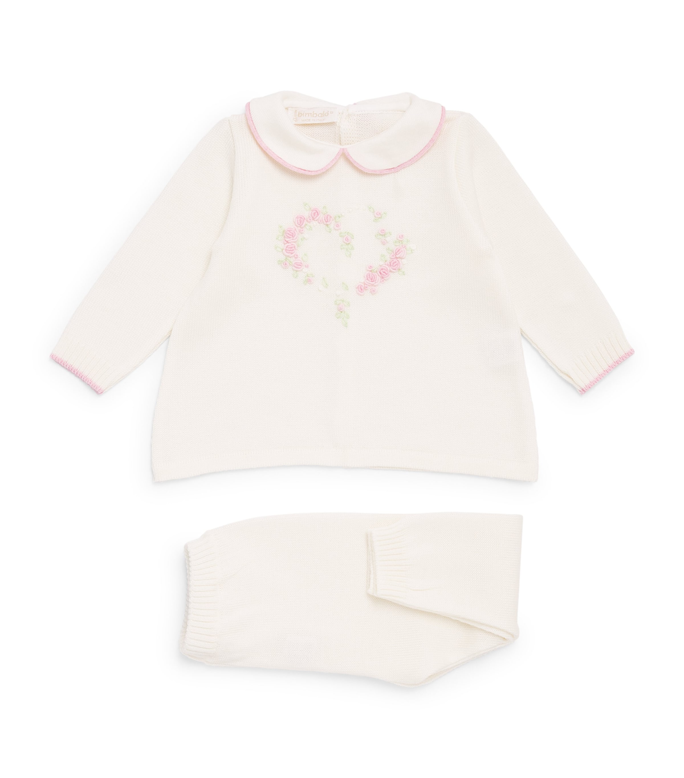 Bimbalo Wool Floral Top and Trousers Set (1-24 Months) Off White