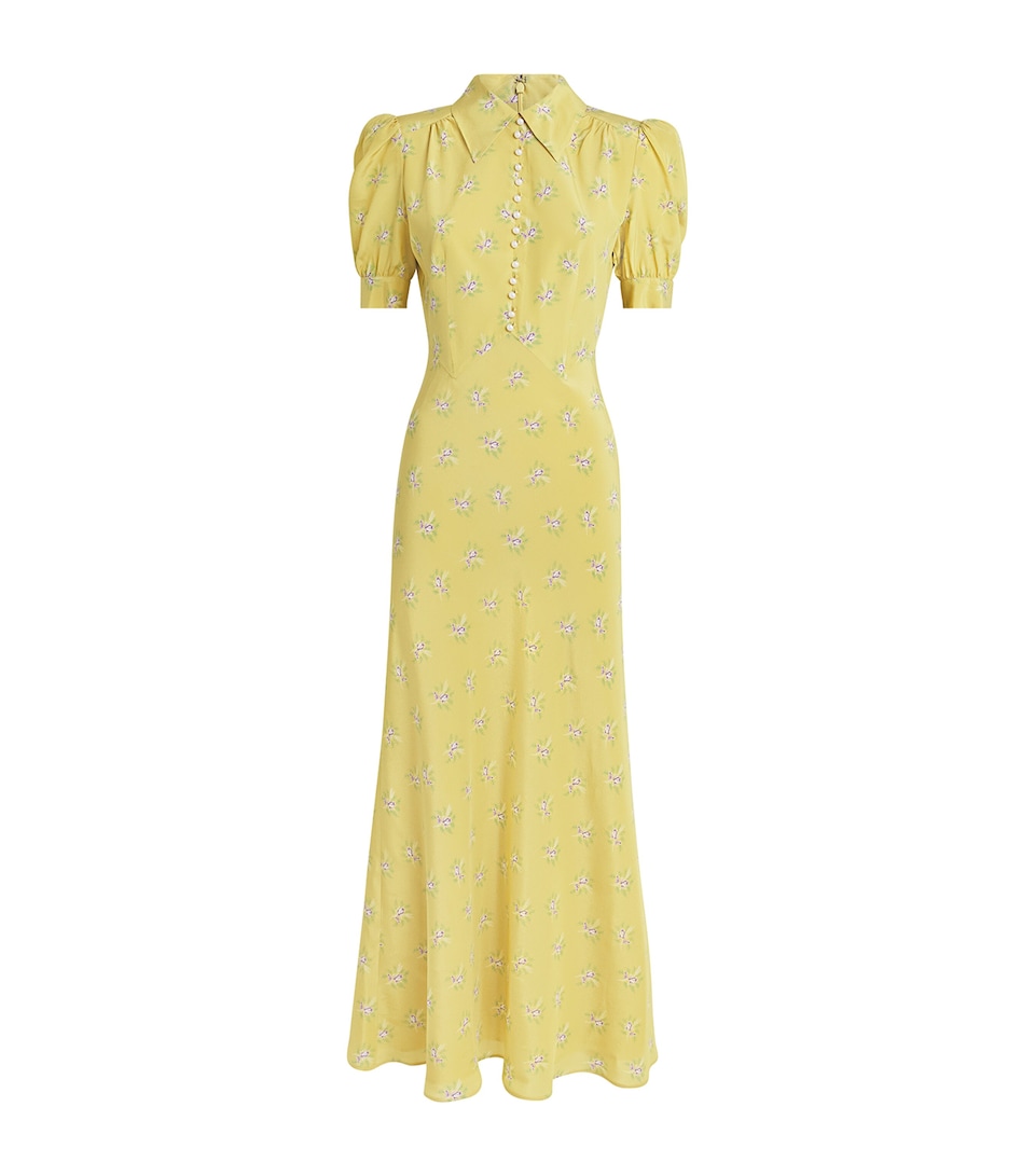 Silk Floral Print Midi Dress