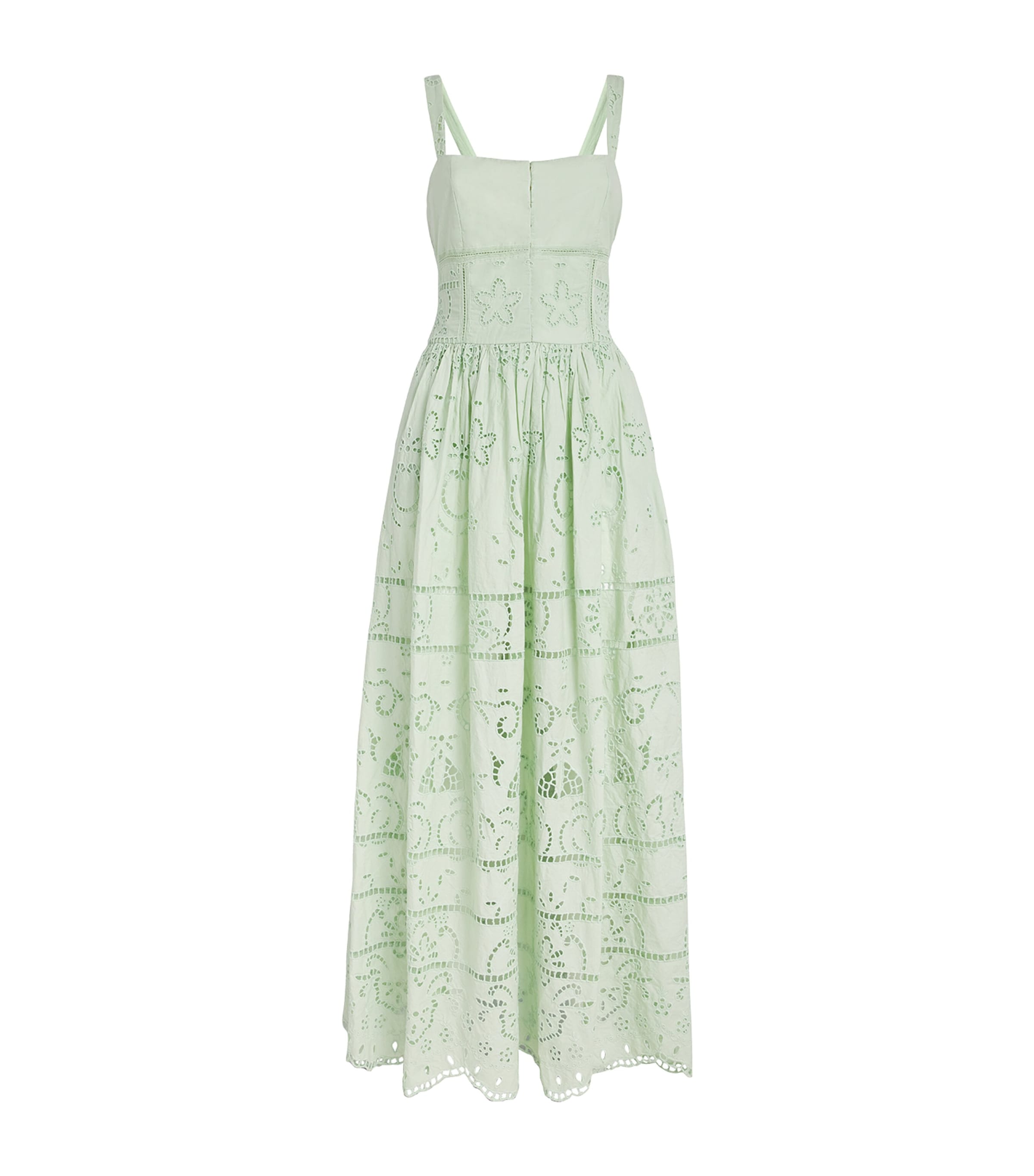 Alice+Olivia Womens Cotton Embroidered Anya Maxi Dress Light Sage