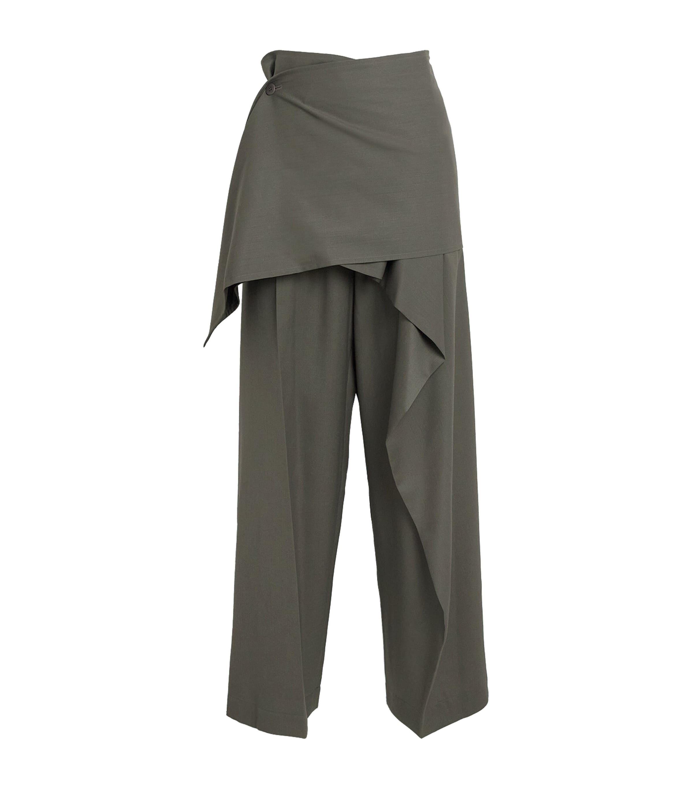 Issey Miyake Womens Wool-Blend Lustrous Wrap Trousers Grey