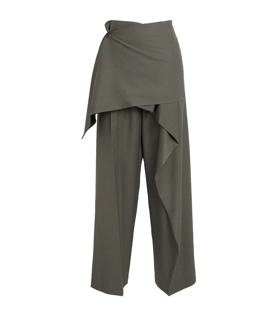 Issey Miyake Womens Wool-Blend Lustrous Wrap Trousers Grey