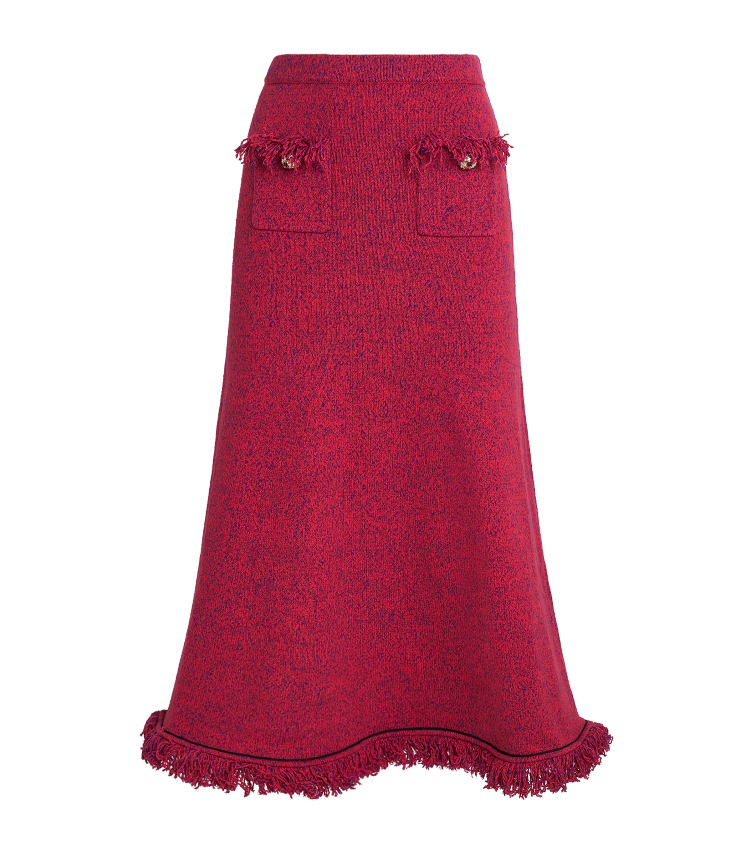 Self-Portrait Womens Knitted Frayed Midi Skirt Red