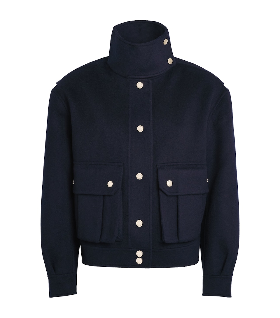 Sandro Paris Womens Wool Cropped Coat Navy Blue