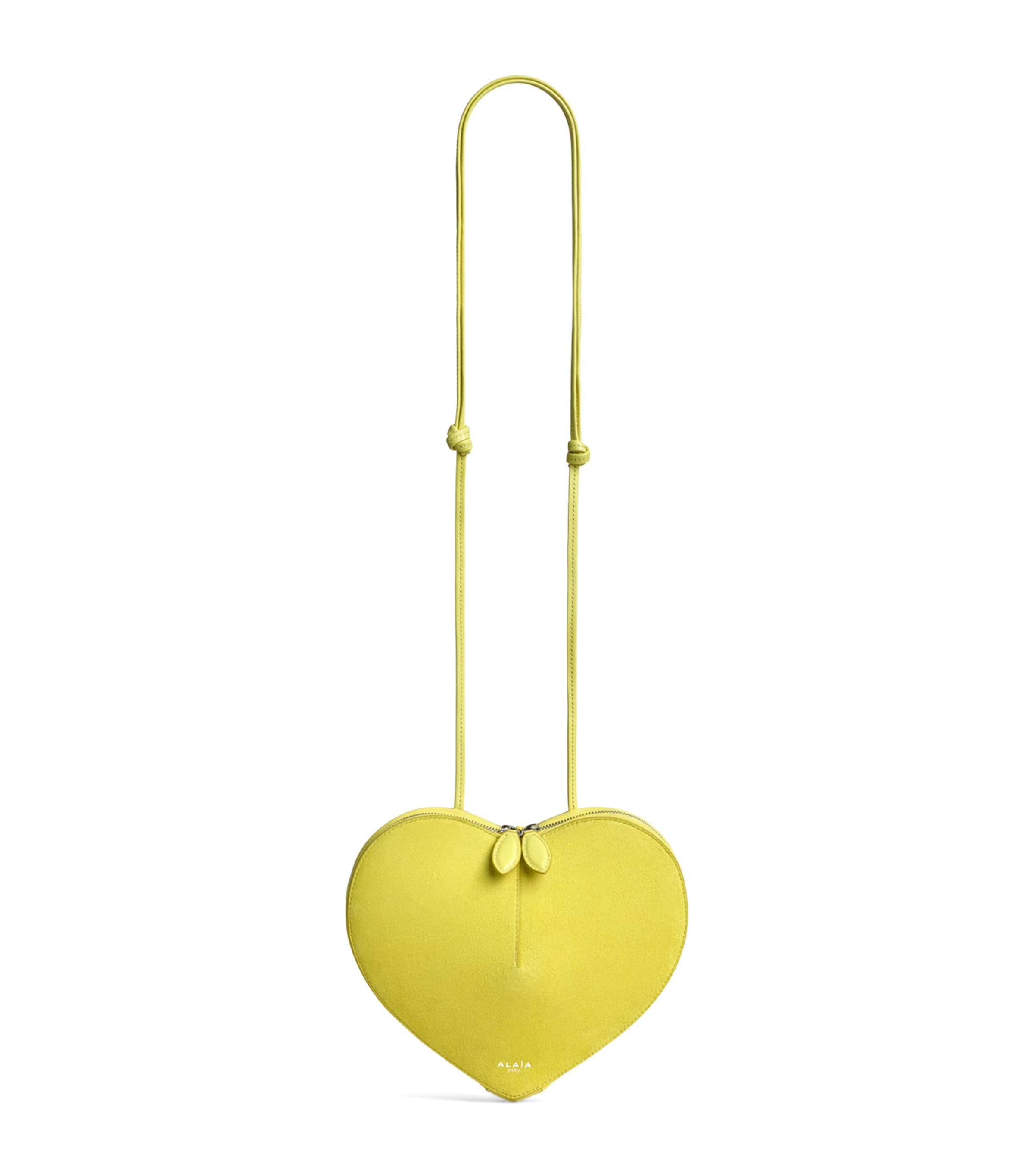 Alaïa Suede Le Coeur Shoulder Bag Lemon Yellow
