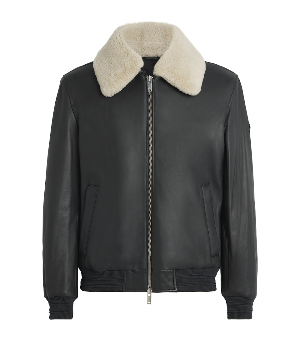 Shearling-Trim Leather Bomber Jacket