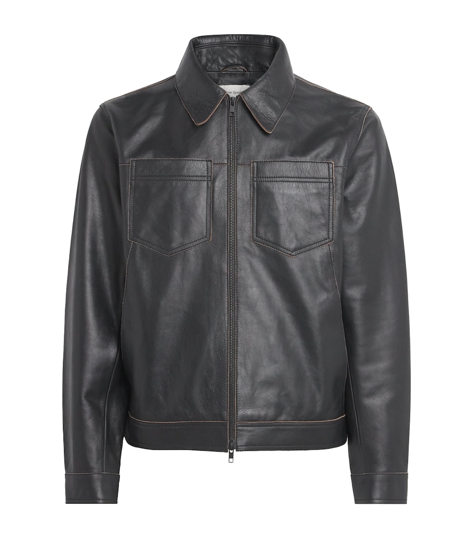 Contrast Stitch Leather Jacket