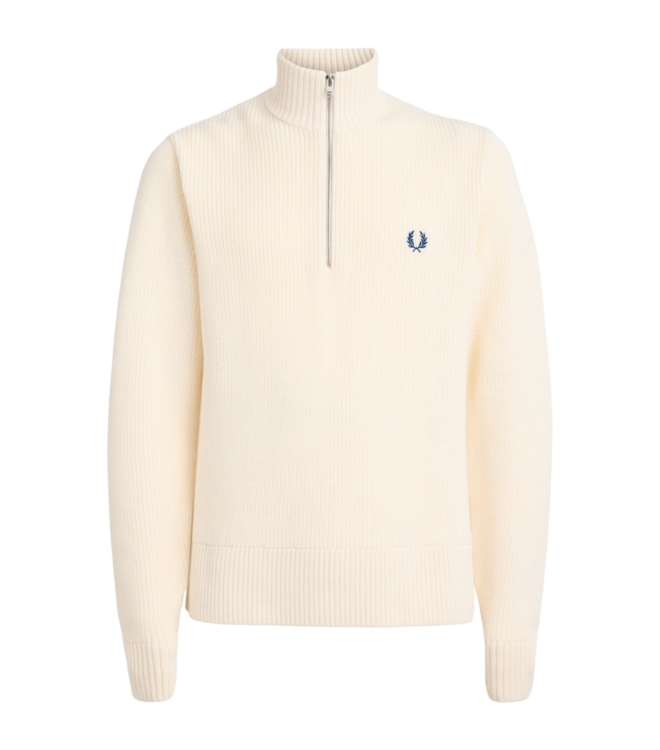 Fred Perry Mens Wool-Blend Quarter-Zip Fisherman Sweater Ecru