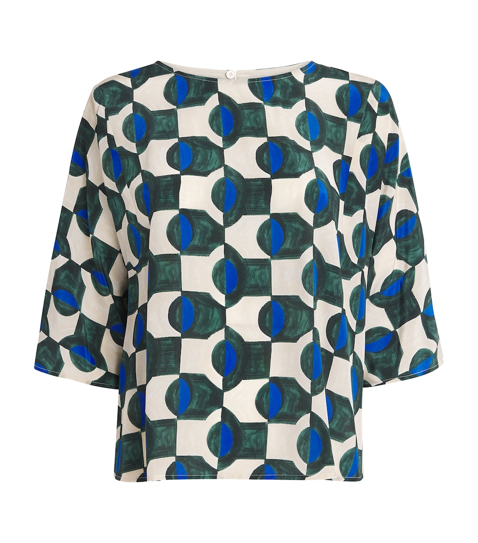 Weekend Max Mara Womens Silk Pleated Printed Blouse Green Gmetrc