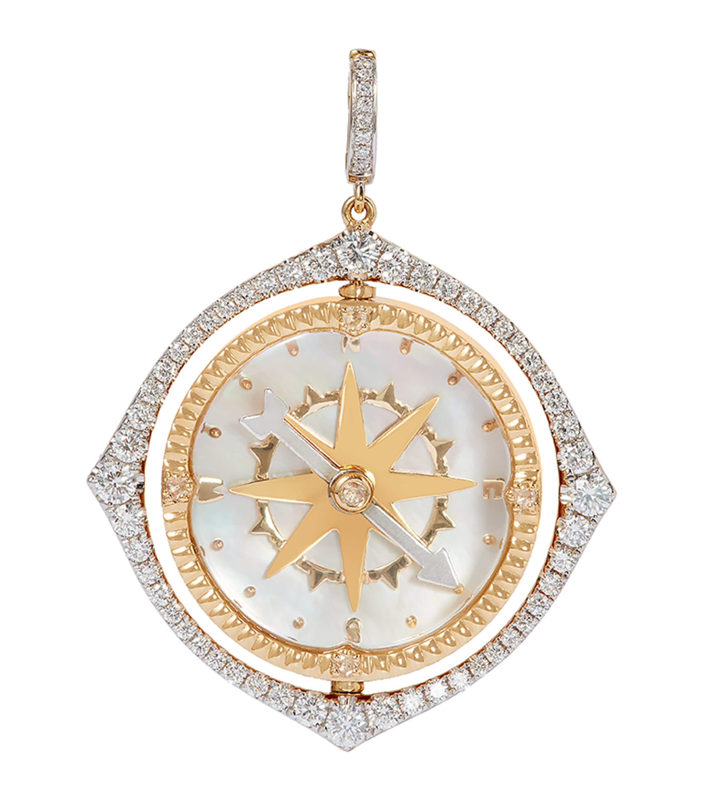 Yellow Gold and Diamond Mythology Spinning Compass Pendant