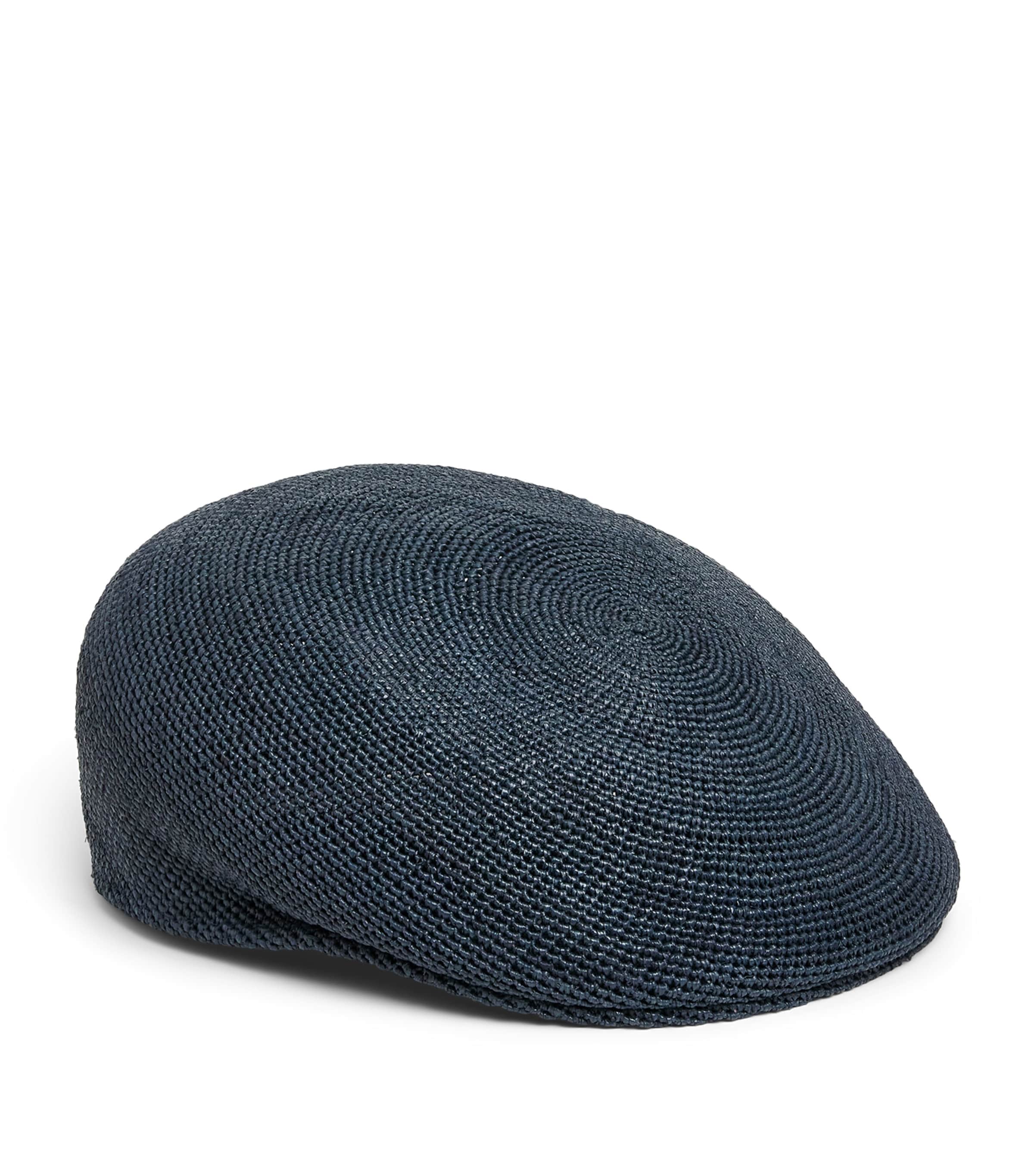 Borsalino Raffia Miami Flat Beret Navy Pin Oro