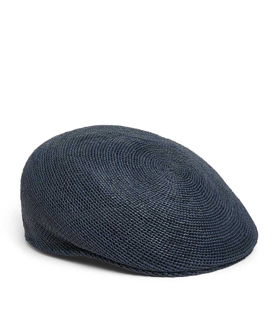 Borsalino Raffia Miami Flat Beret Navy Pin Oro