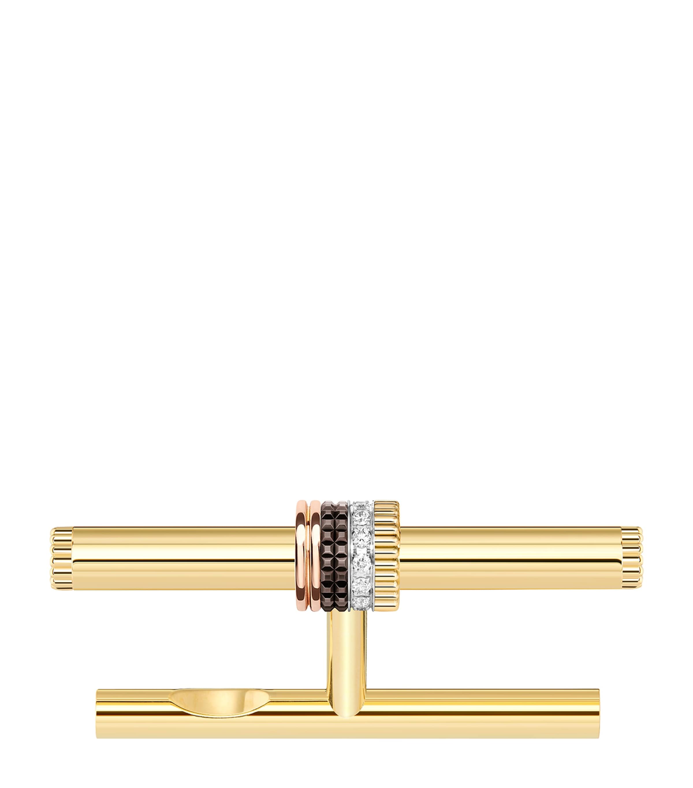 Boucheron Mixed Gold and Diamond Quatre Classique Double Finger Ring Yellow Gold