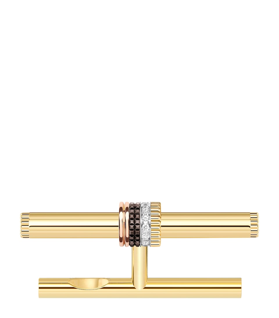 Boucheron Mixed Gold and Diamond Quatre Classique Double Finger Ring Yellow Gold