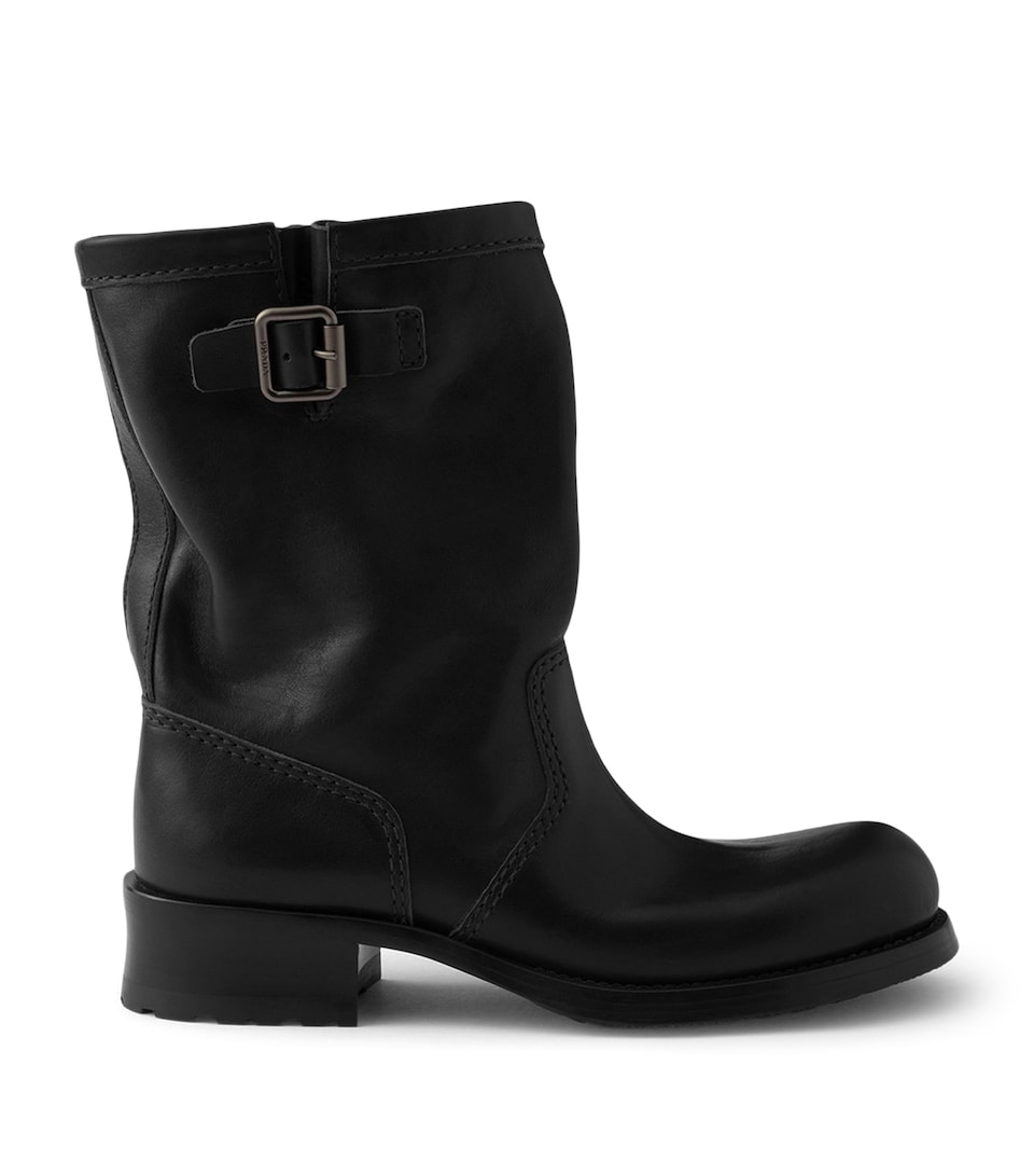 Prada Leather Biker Boots Black