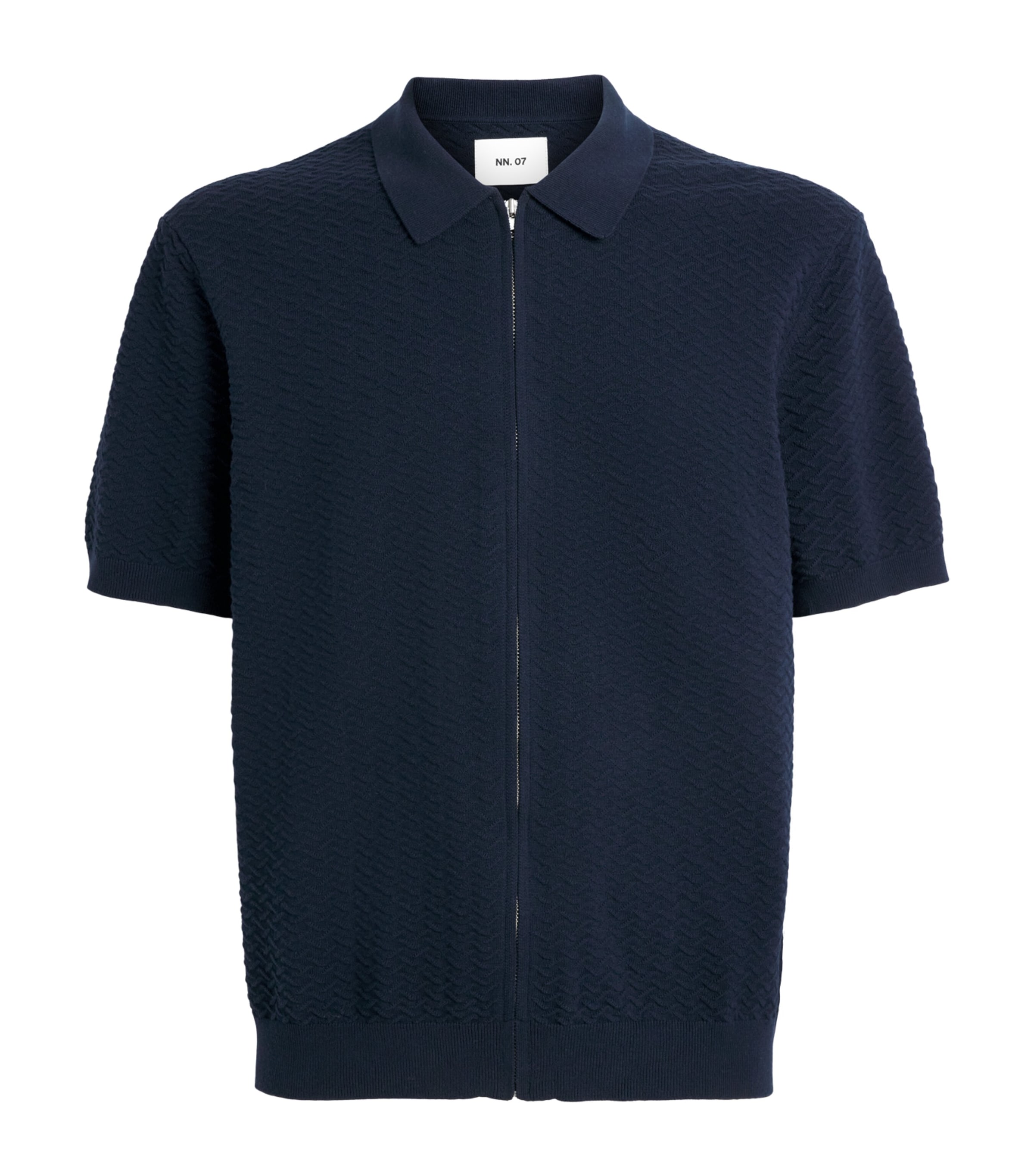NN.07 Mens Organic Cotton Zip-Up Polo Shirt Navy Blue