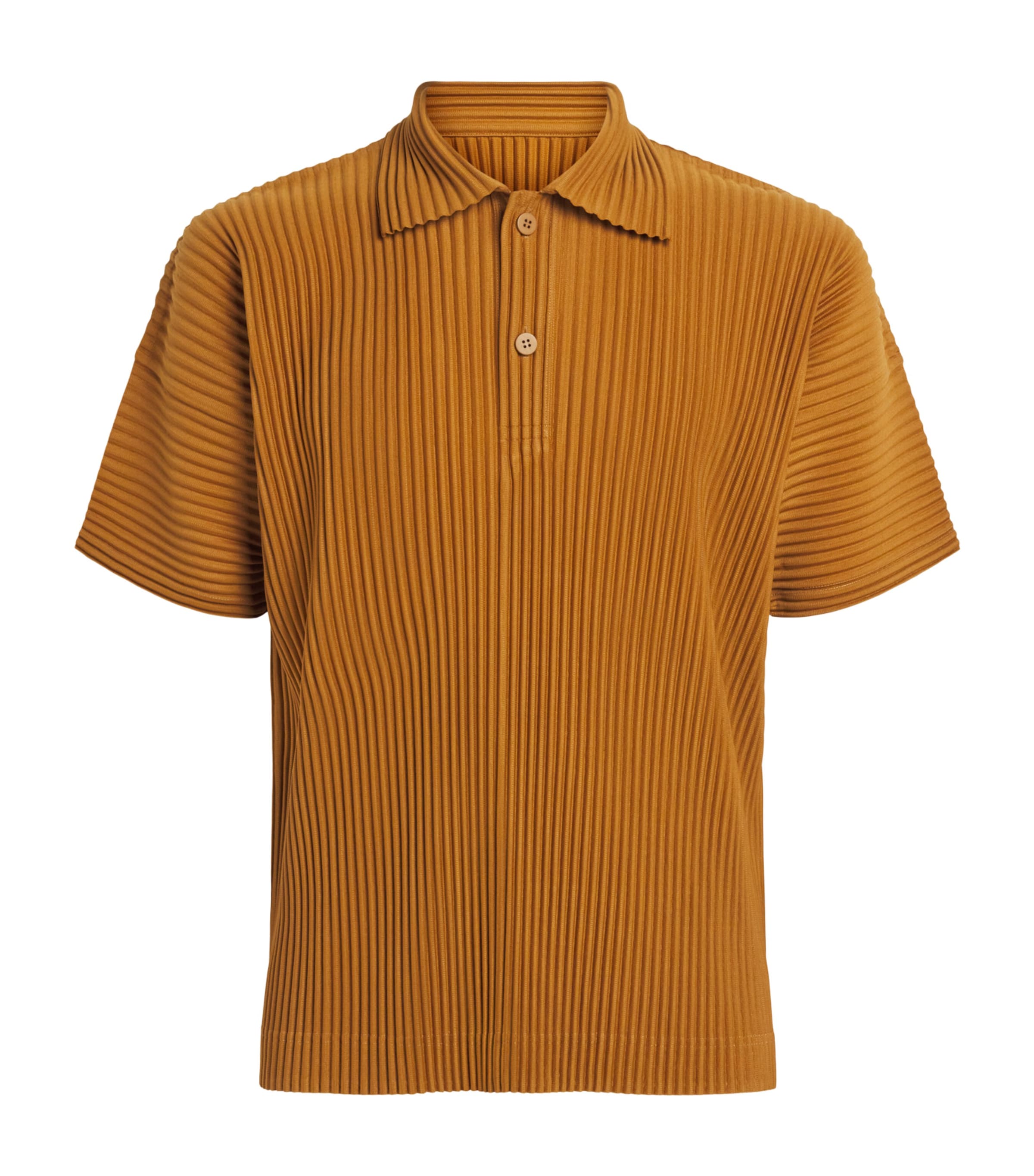 Homme Plissé Issey Miyake Mens Pleated Polo Shirt Venice Boat Brown