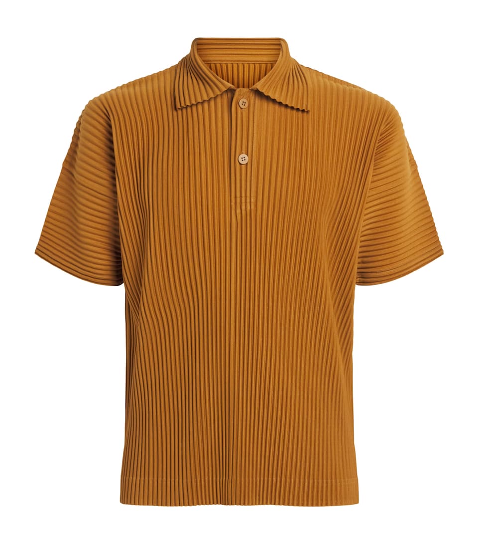 Homme Plissé Issey Miyake Mens Pleated Polo Shirt Venice Boat Brown