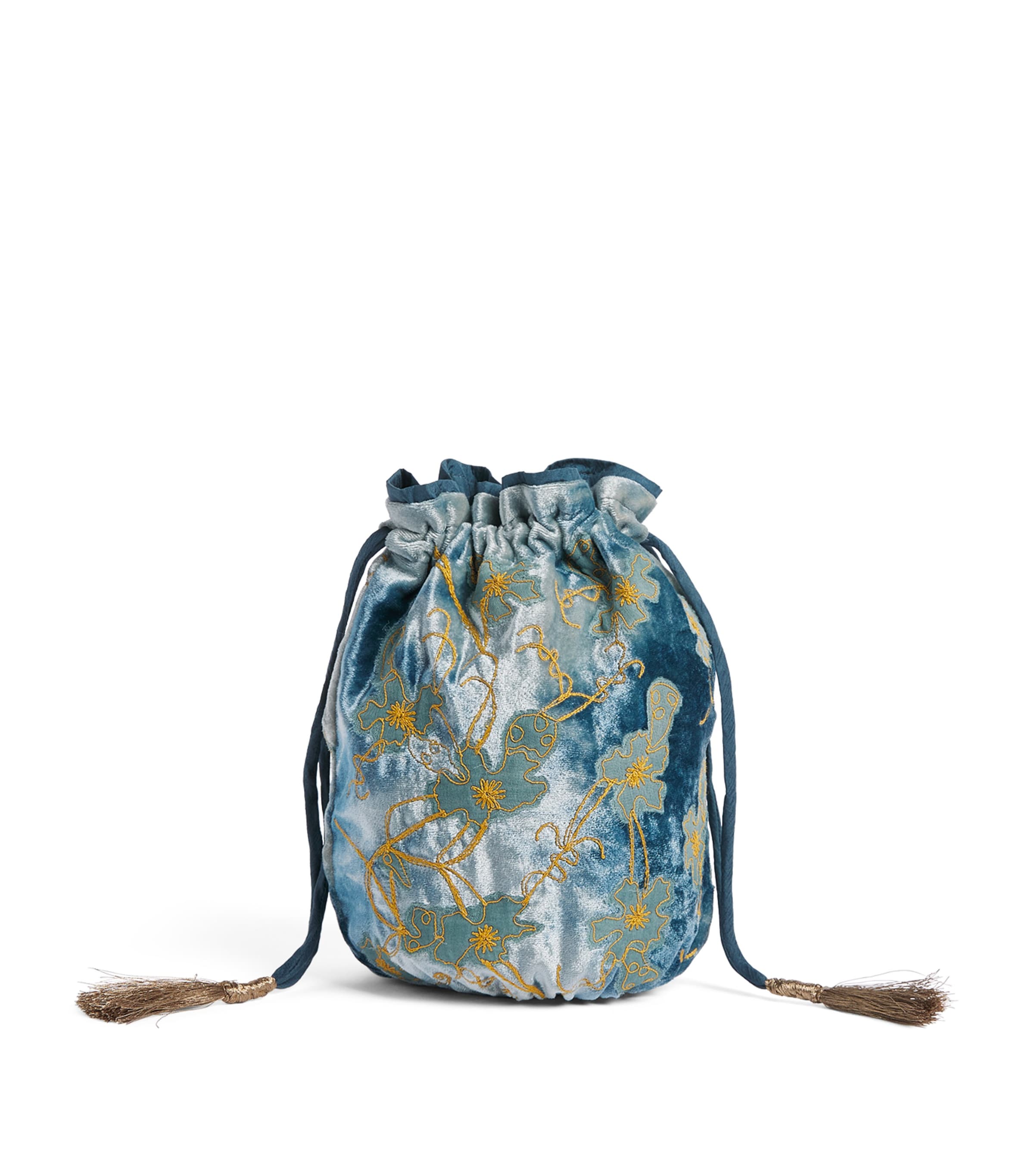 Anke Drechsel Silk Velvet Embroidered Pouch Shaded Blue