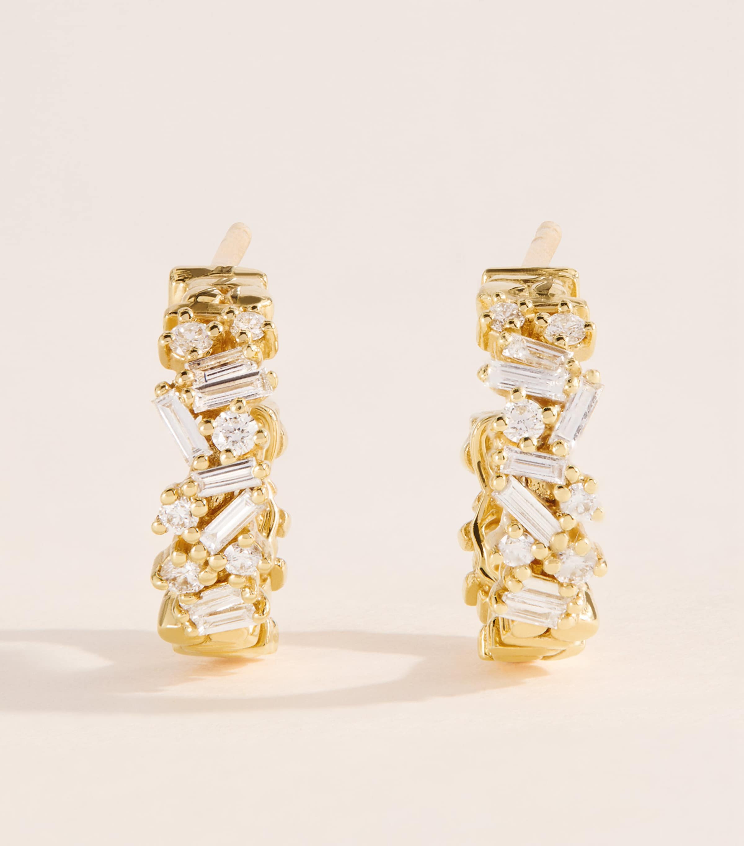 Suzanne Kalan Yellow Gold and Diamond Classic Fireworks Hoop Earrings Yg/wd
