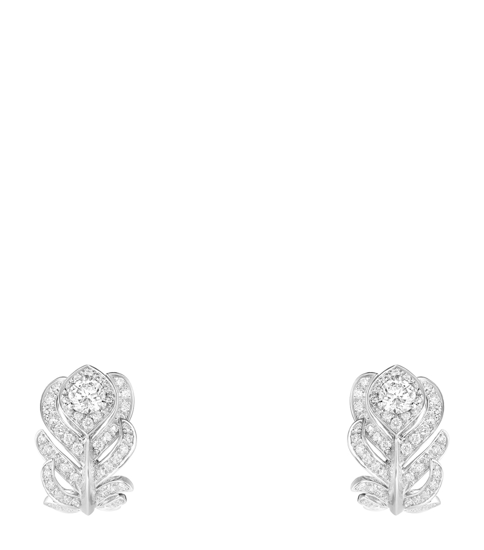 White Gold and Diamond Plume de Paon Clip-On Earrings
