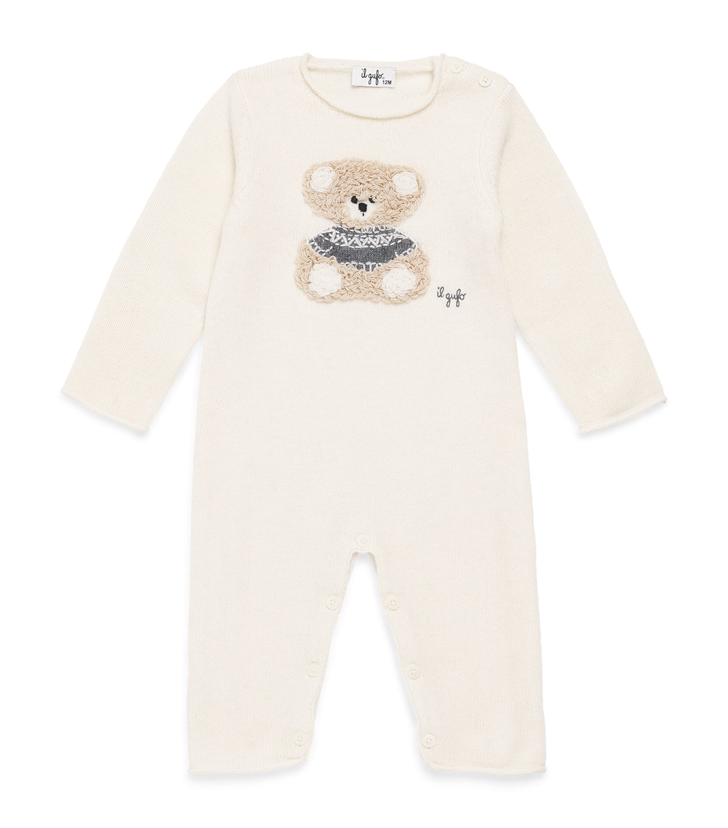 Il Gufo Merino Wool Bear Playsuit (3-12 Months) Milk