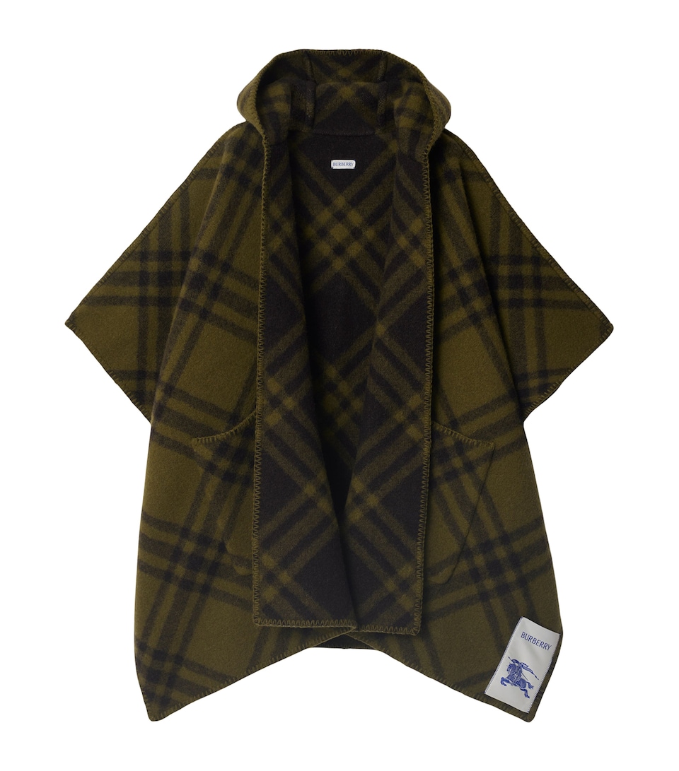 Reversible Wool Check Hooded Cape