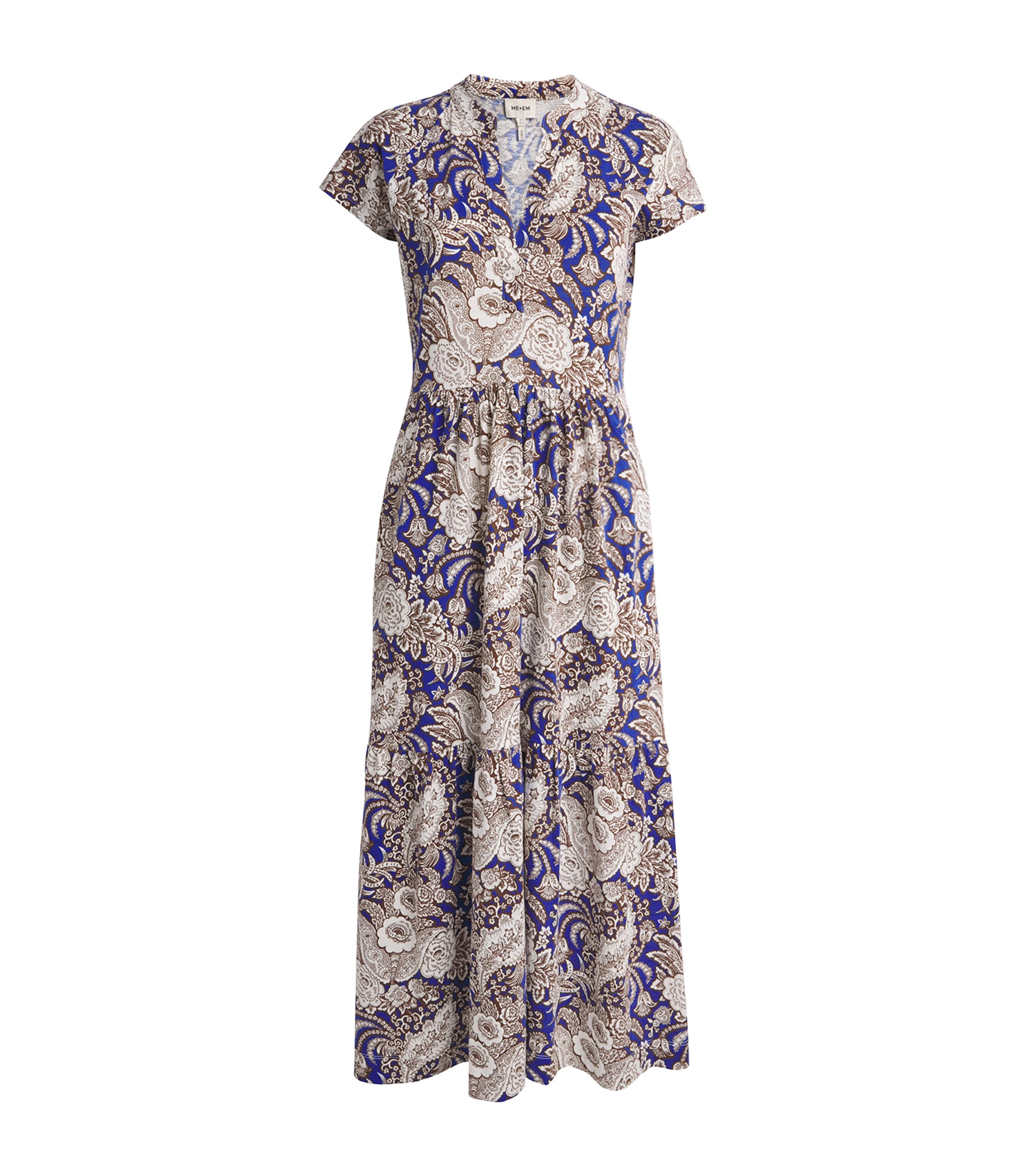 ME+EM Womens Organic Cotton Printed Midi Dress Blue Multi