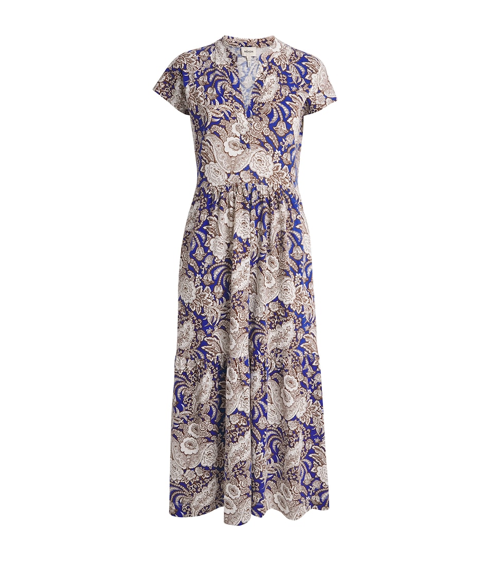 ME+EM Womens Organic Cotton Printed Midi Dress Blue Multi