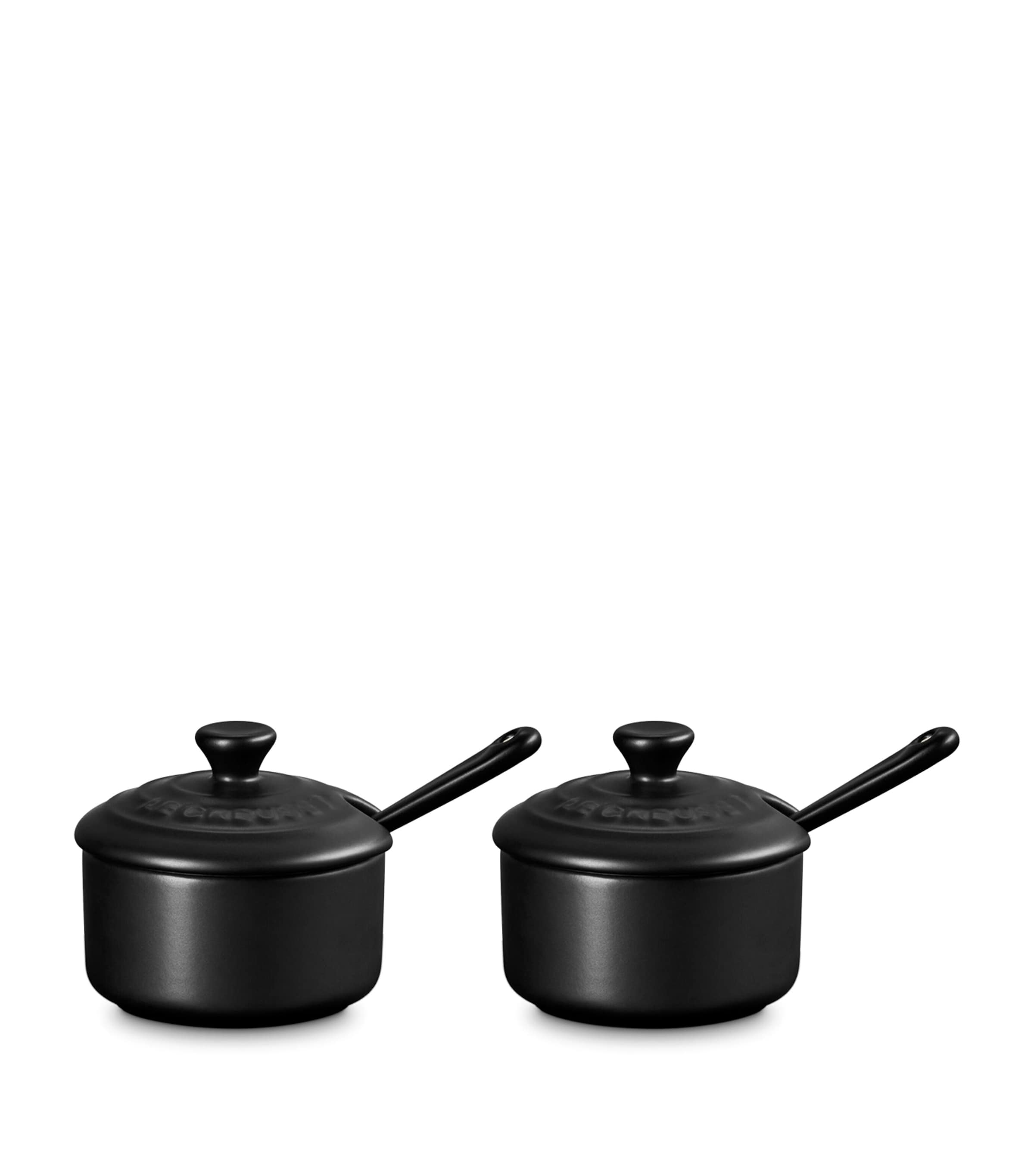 Le Creuset Stoneware Serenity Condiment Pots with Spoons (Set of 2) Black