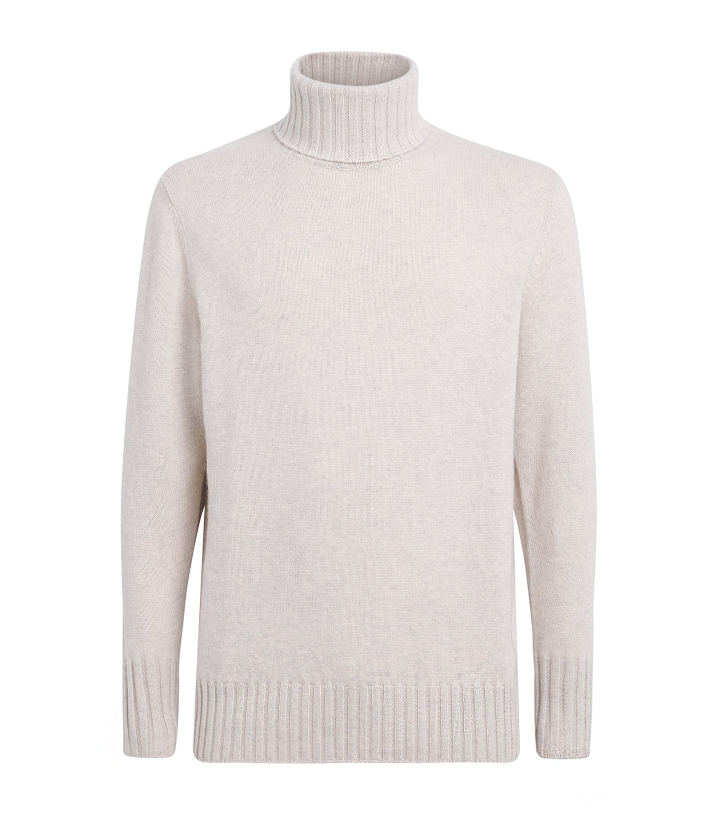 N.Peal Mens Cashmere Brompton Rollneck Sweater Pebble Grey