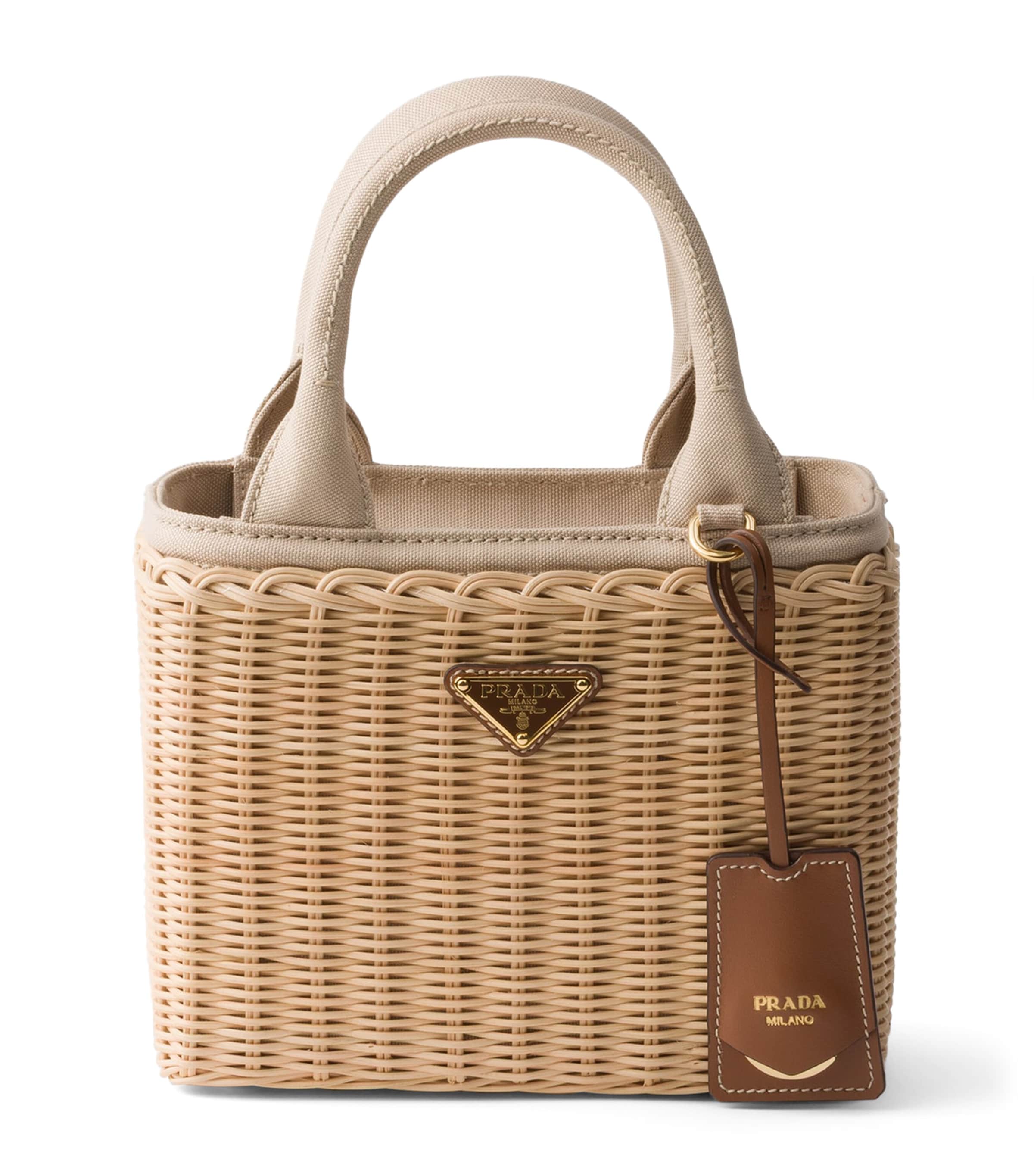 Prada Small Wicker Top-Handle Bag Neutral