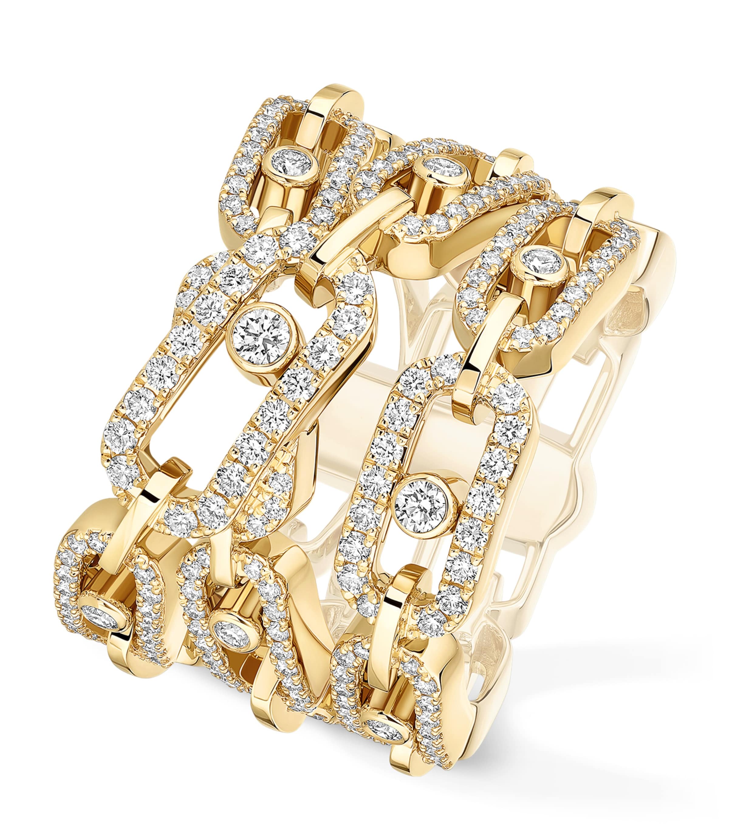 Messika Move Link Yellow Gold and Diamond Multi-Row Ring White Gold