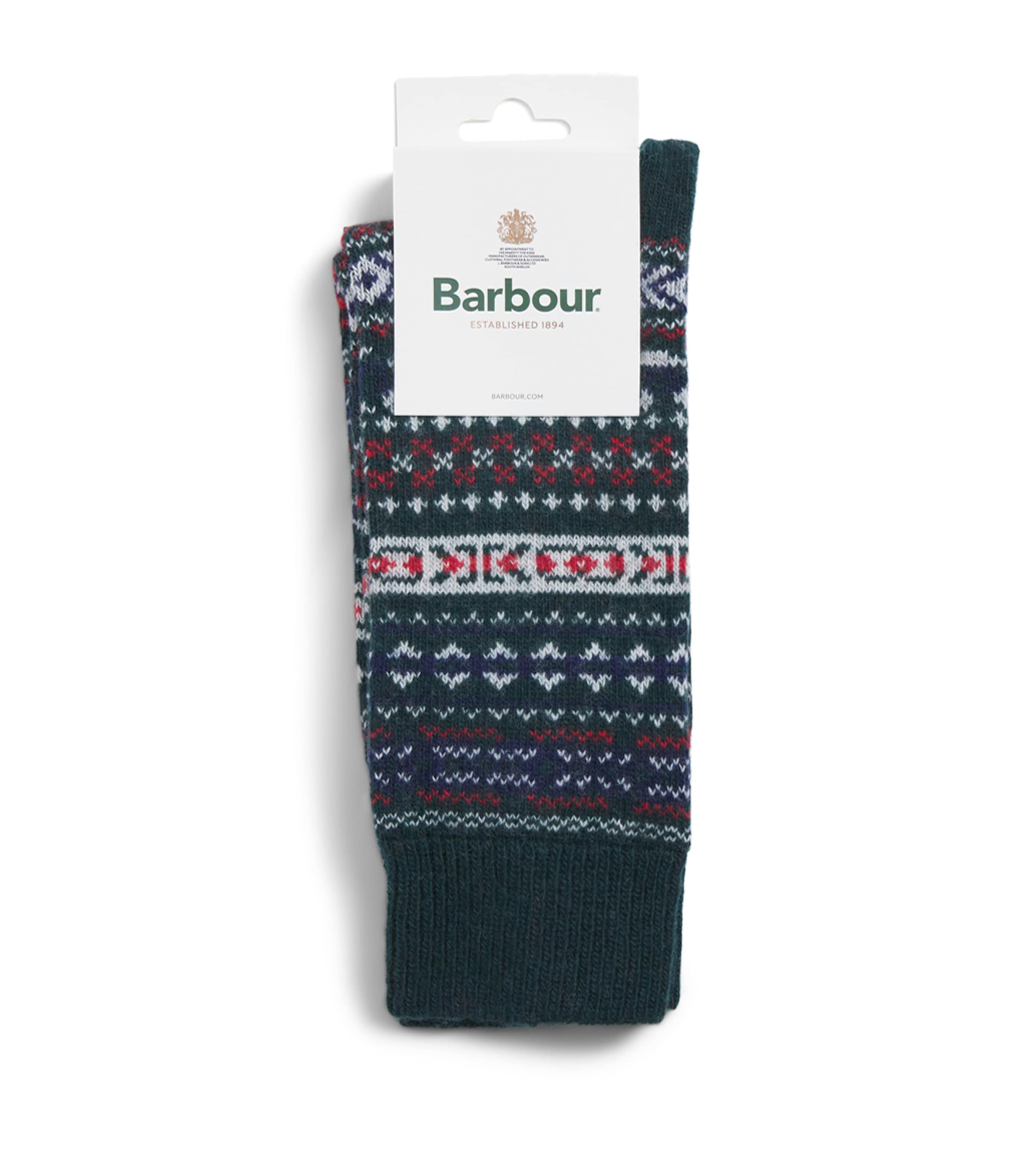 Barbour Mens Wool-Blend Fair Isle Boyd Socks Evergreen