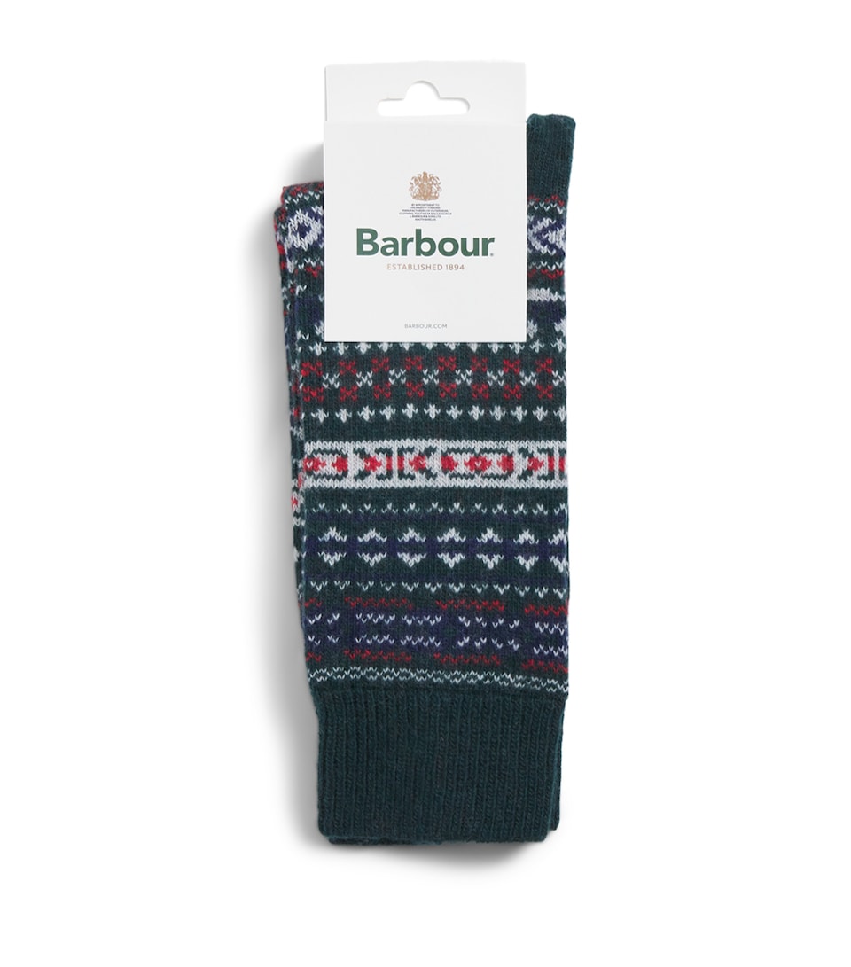 Barbour Mens Wool-Blend Fair Isle Boyd Socks Evergreen