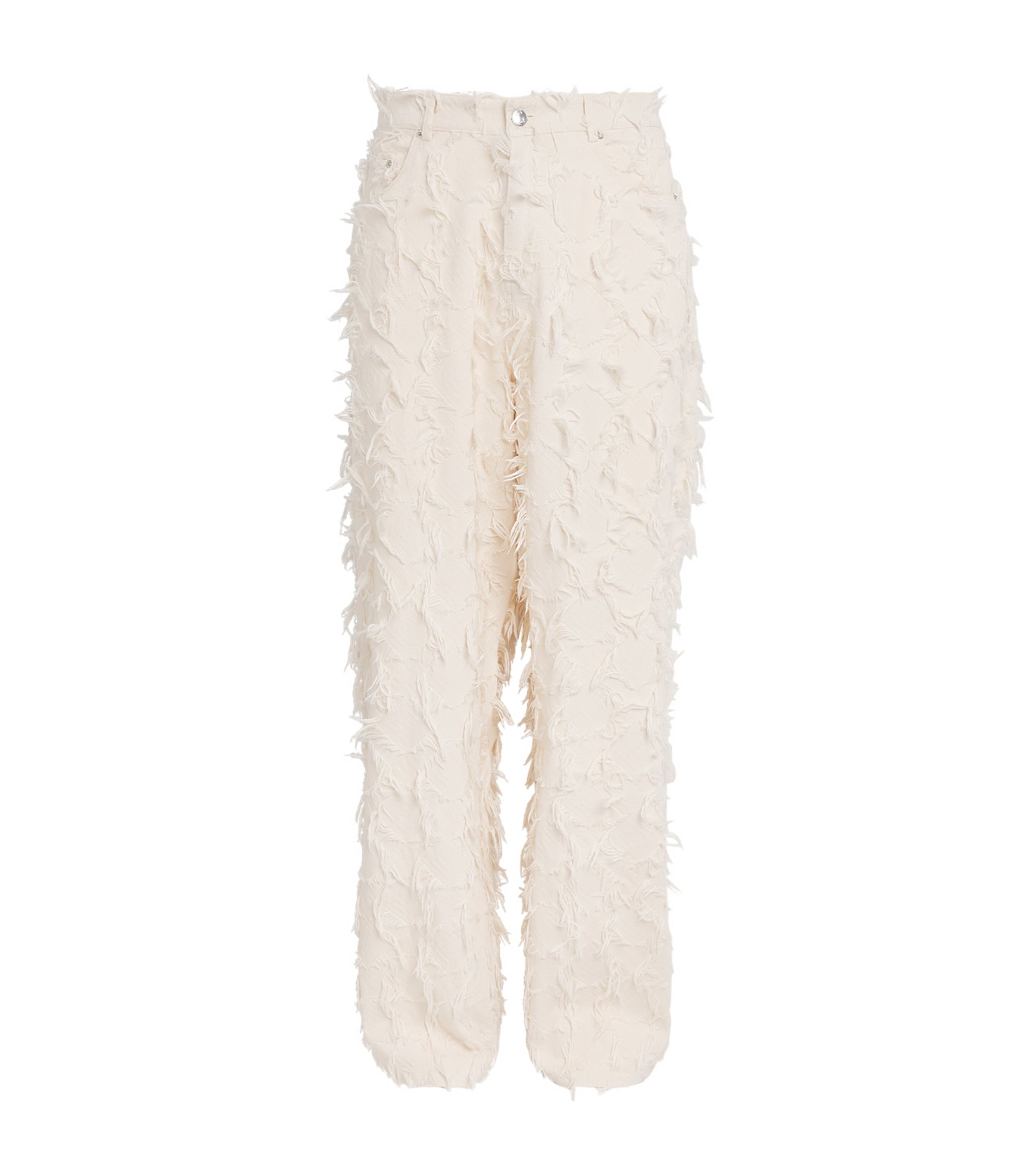 Séfr Mens Fringed Nikos Wide-Leg Jeans Fringed White Twill