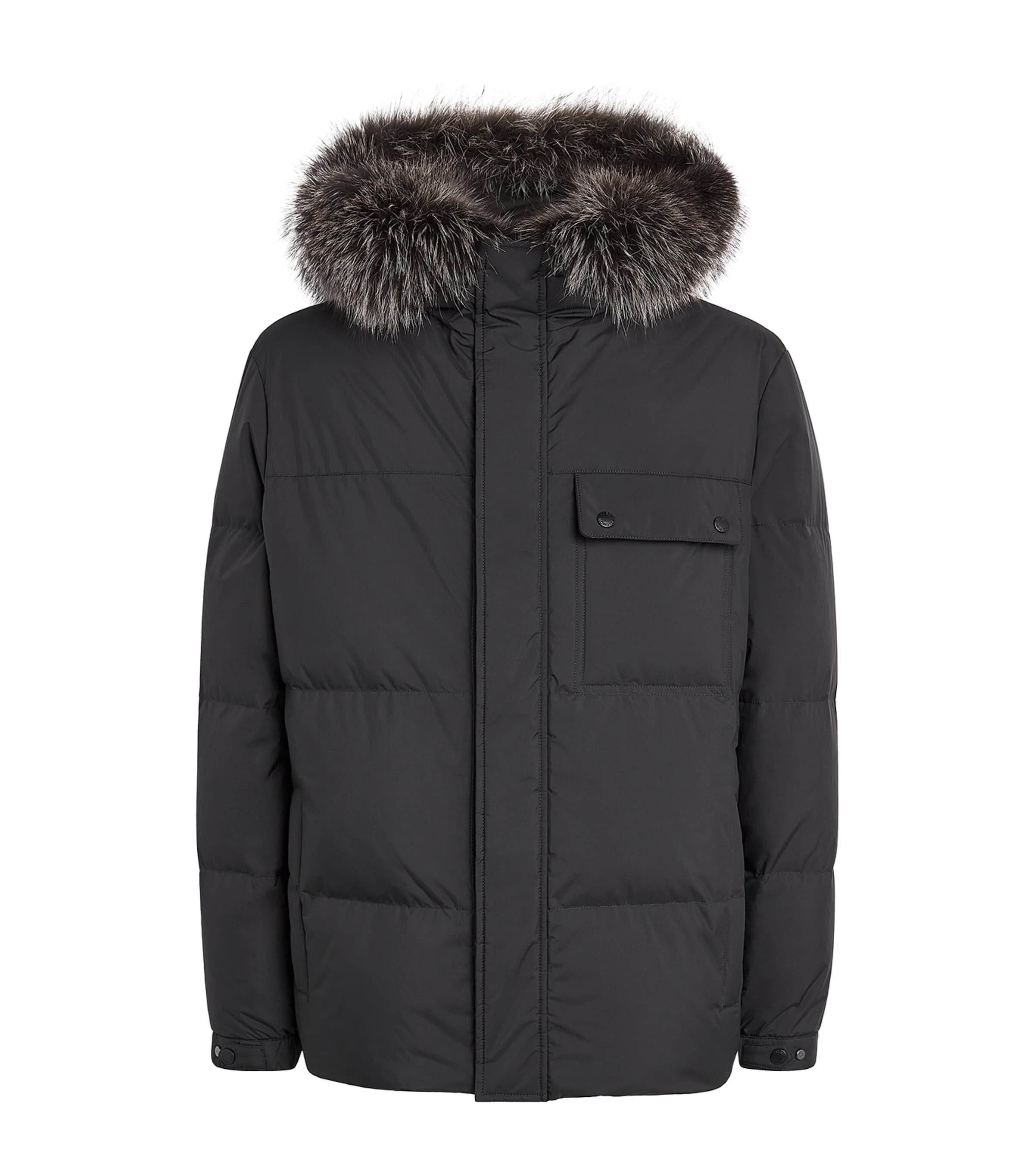 Yves Salomon Mens Down Fox Fur Hooded Parka Noir