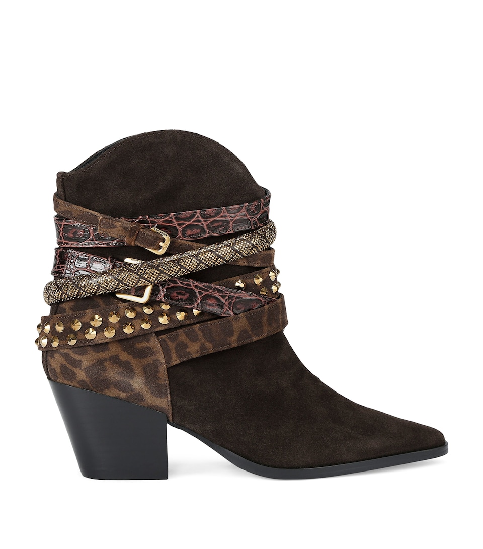 Suede Multi-Strap Western Ankle Boots