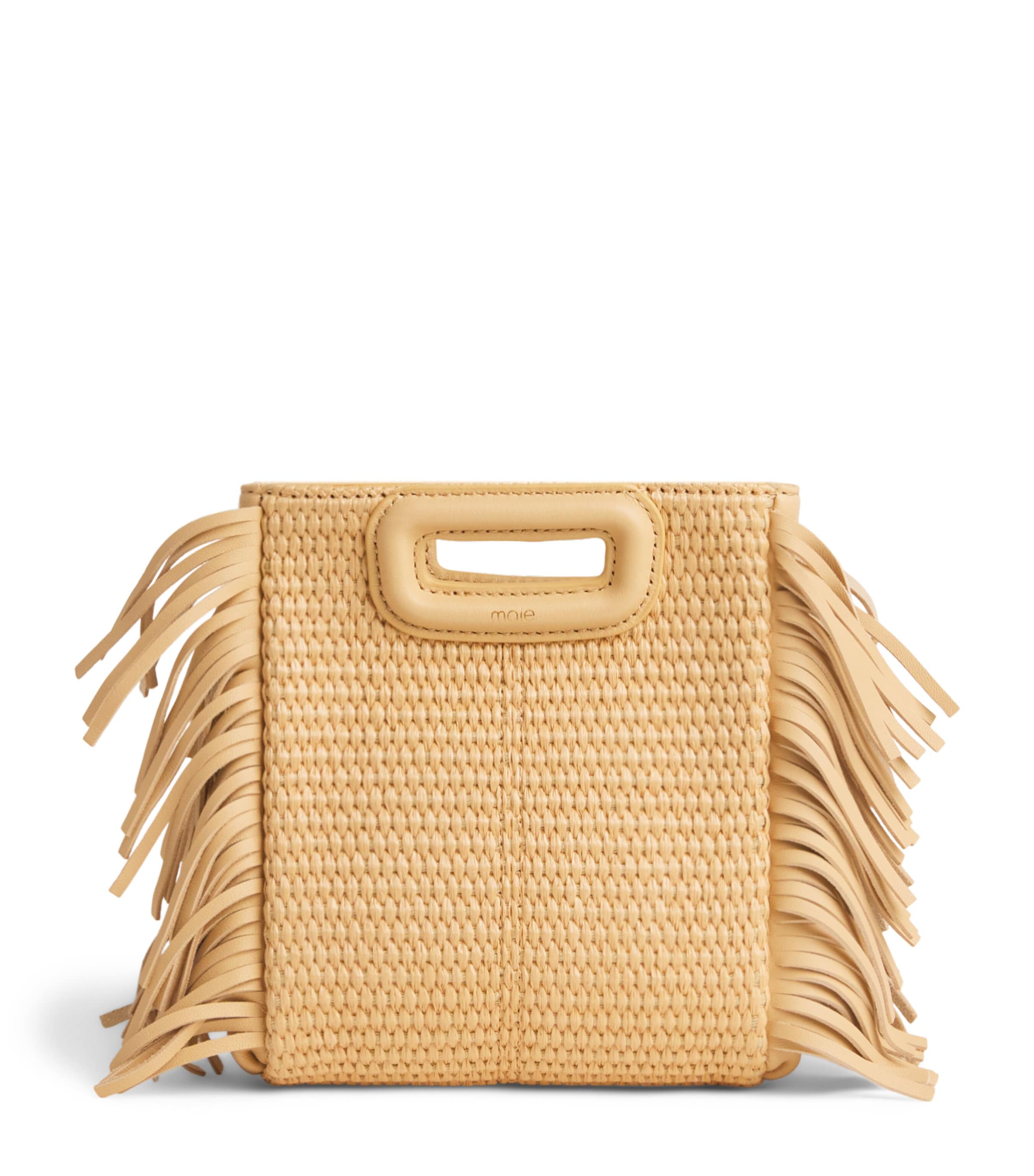 Maje Mini Raffia-Effect M Top-Handle Bag Beige