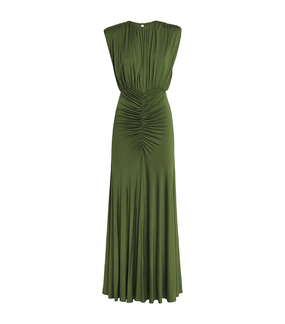 Self-Portrait Womens Jersey Gathered Maxi Dress Green