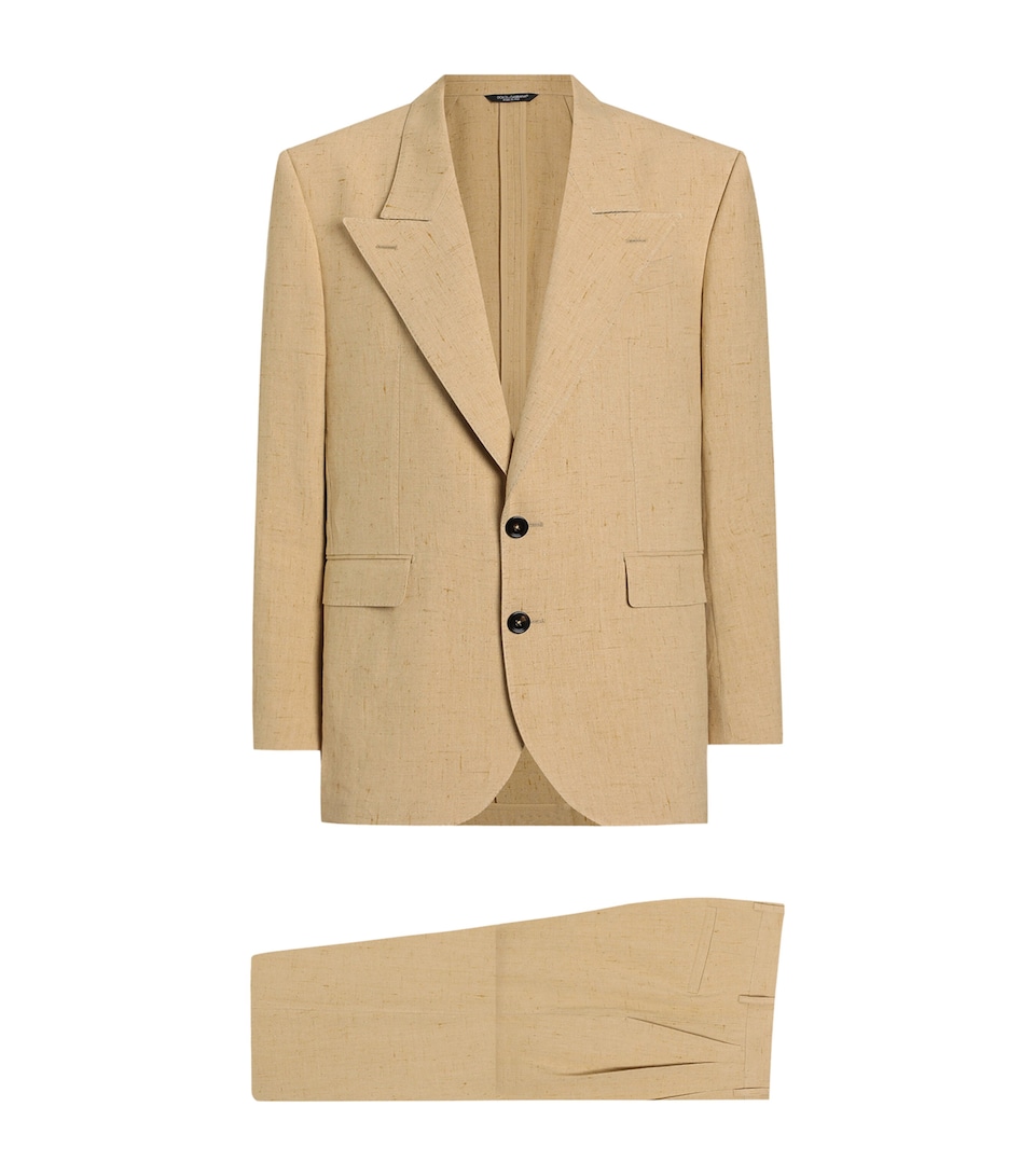 Dolce&Gabbana Mens Linen-Silk Blend 2-Piece Suit White Beige Hazelnut