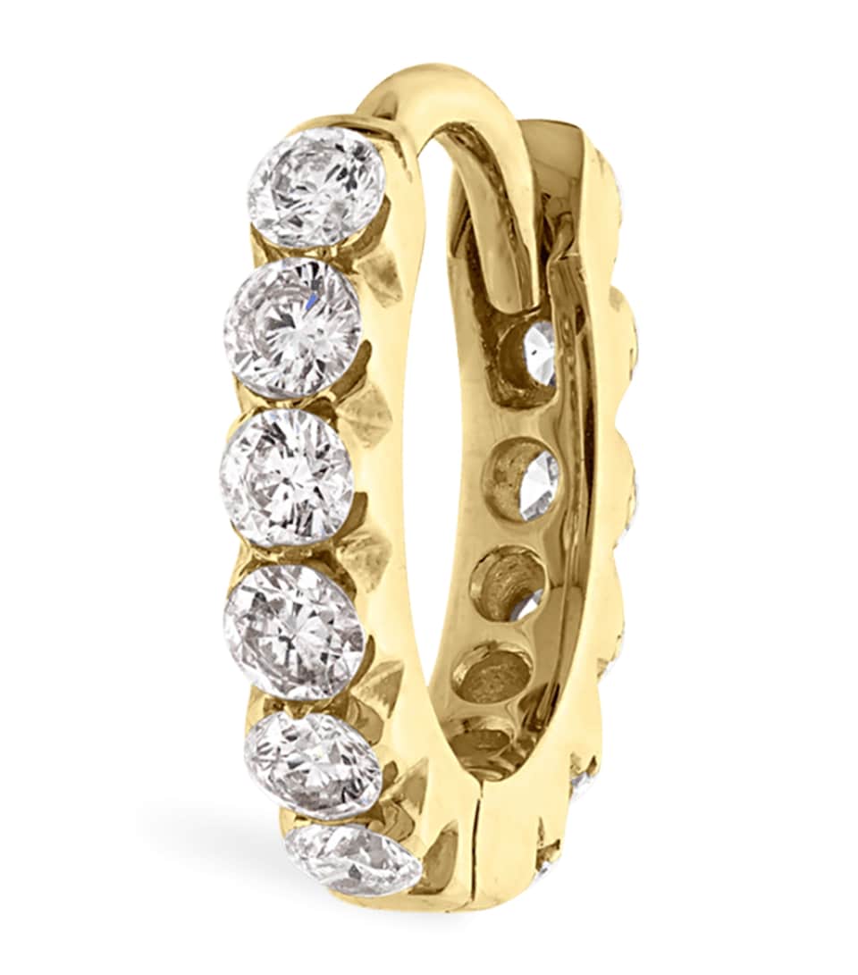Yellow Gold Invisible Set Diamond Eternity Hoop Earring (6.5mm)