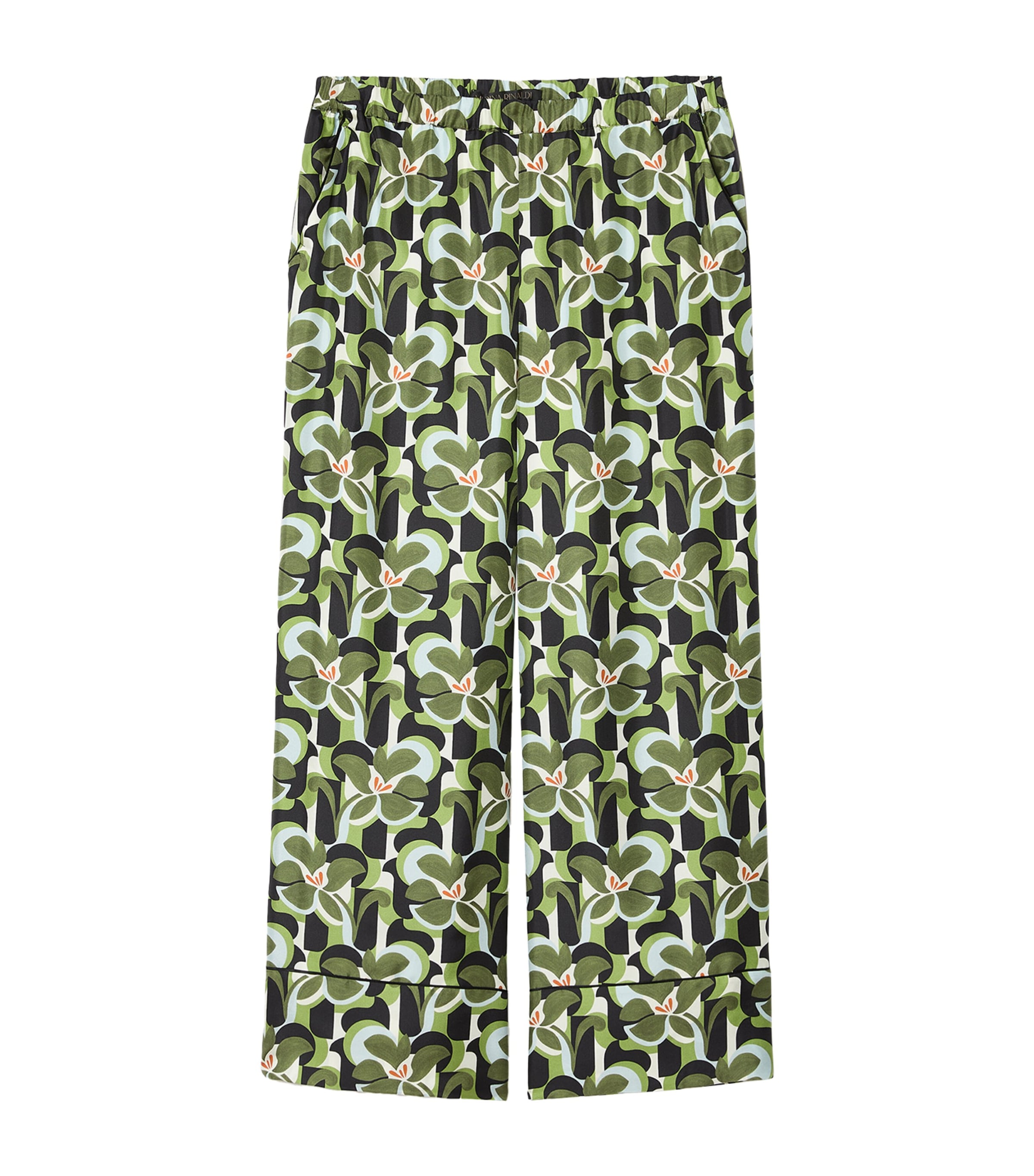 Marina Rinaldi Womens Silk Cropped Wide-Leg Trousers Olive Green