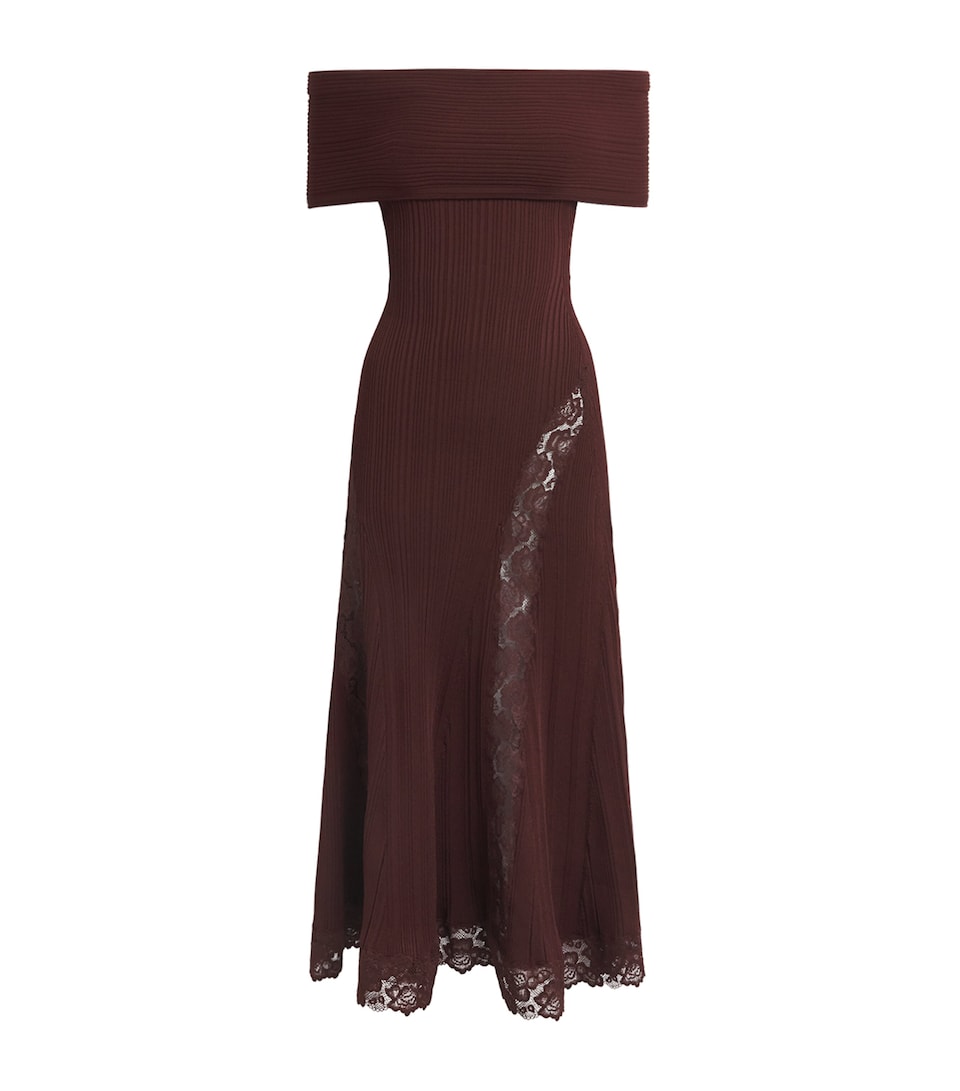 Knitted Lace-Insert Midi Dress